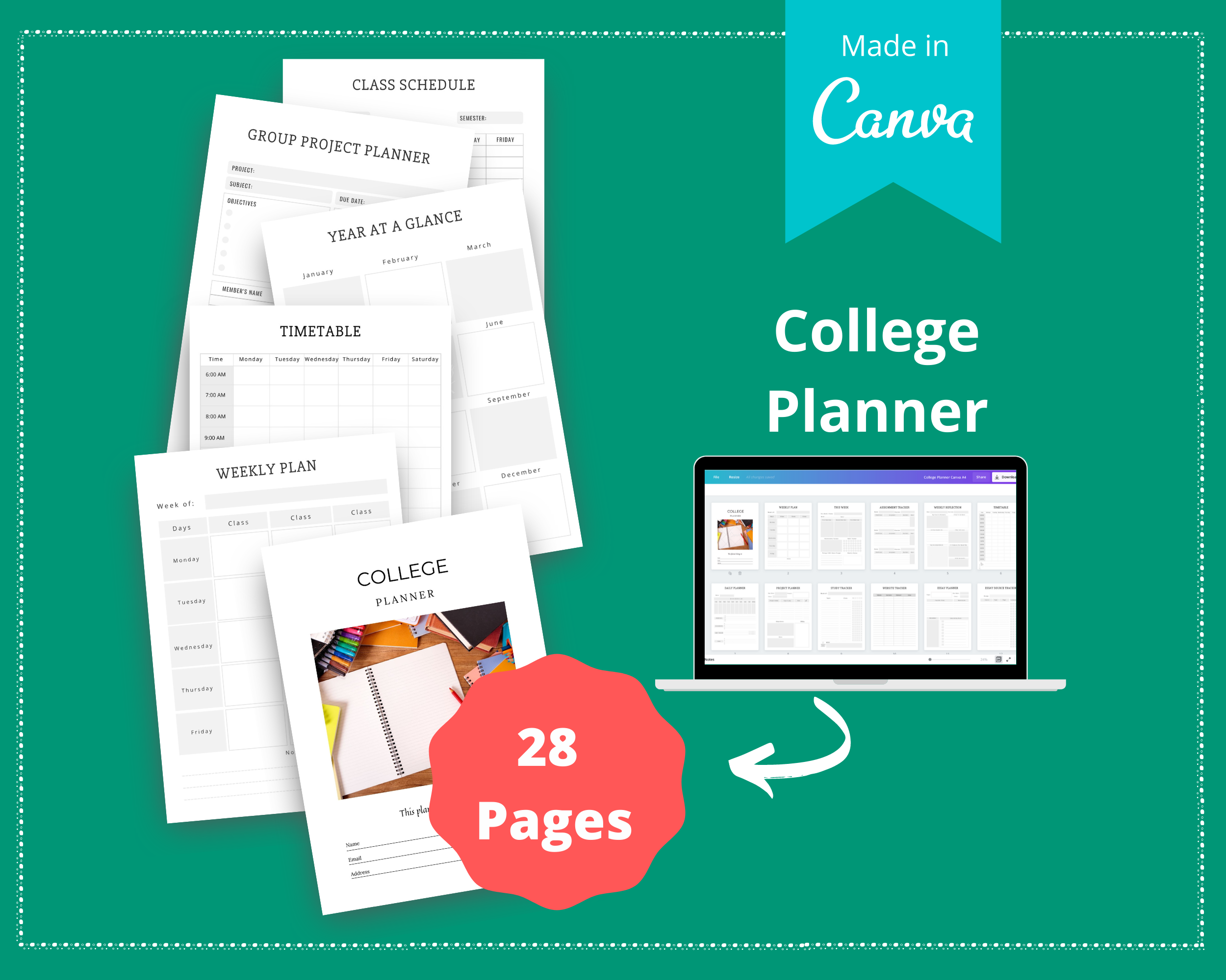 Editable College Planner in Canva | Commercial Use