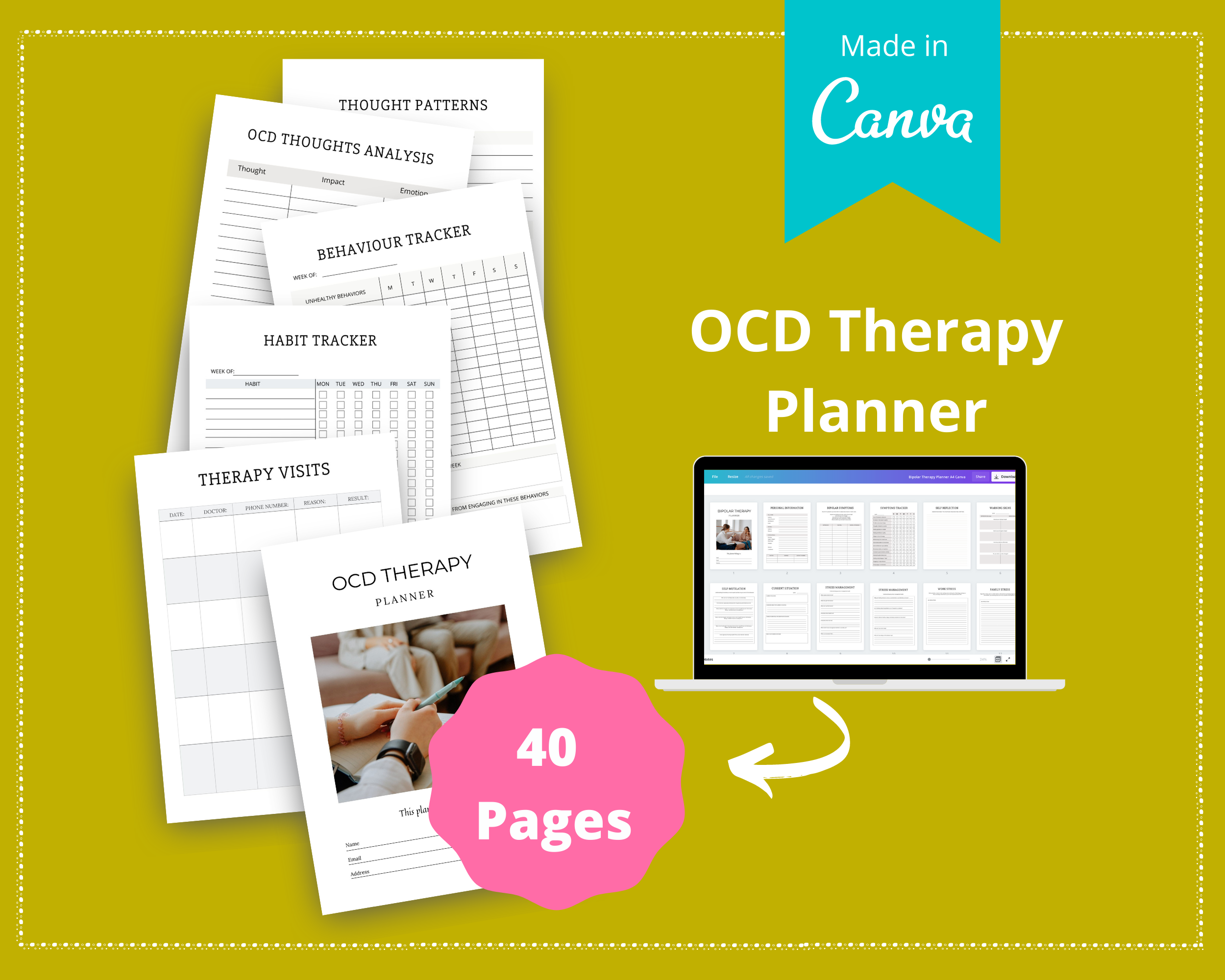 Editable OCD Therapy Planner in Canva | Commercial Use