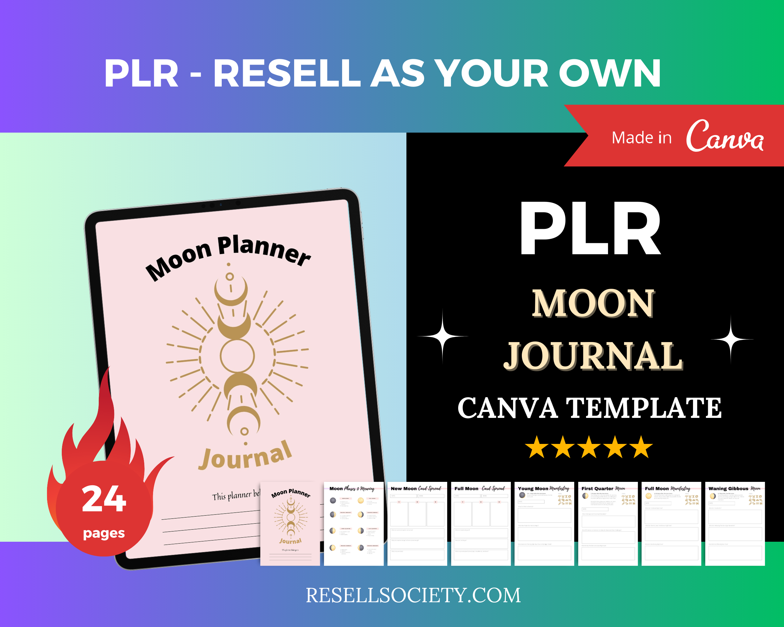 Editable Moon Journal Planner Templates in Canva | Commercial Use