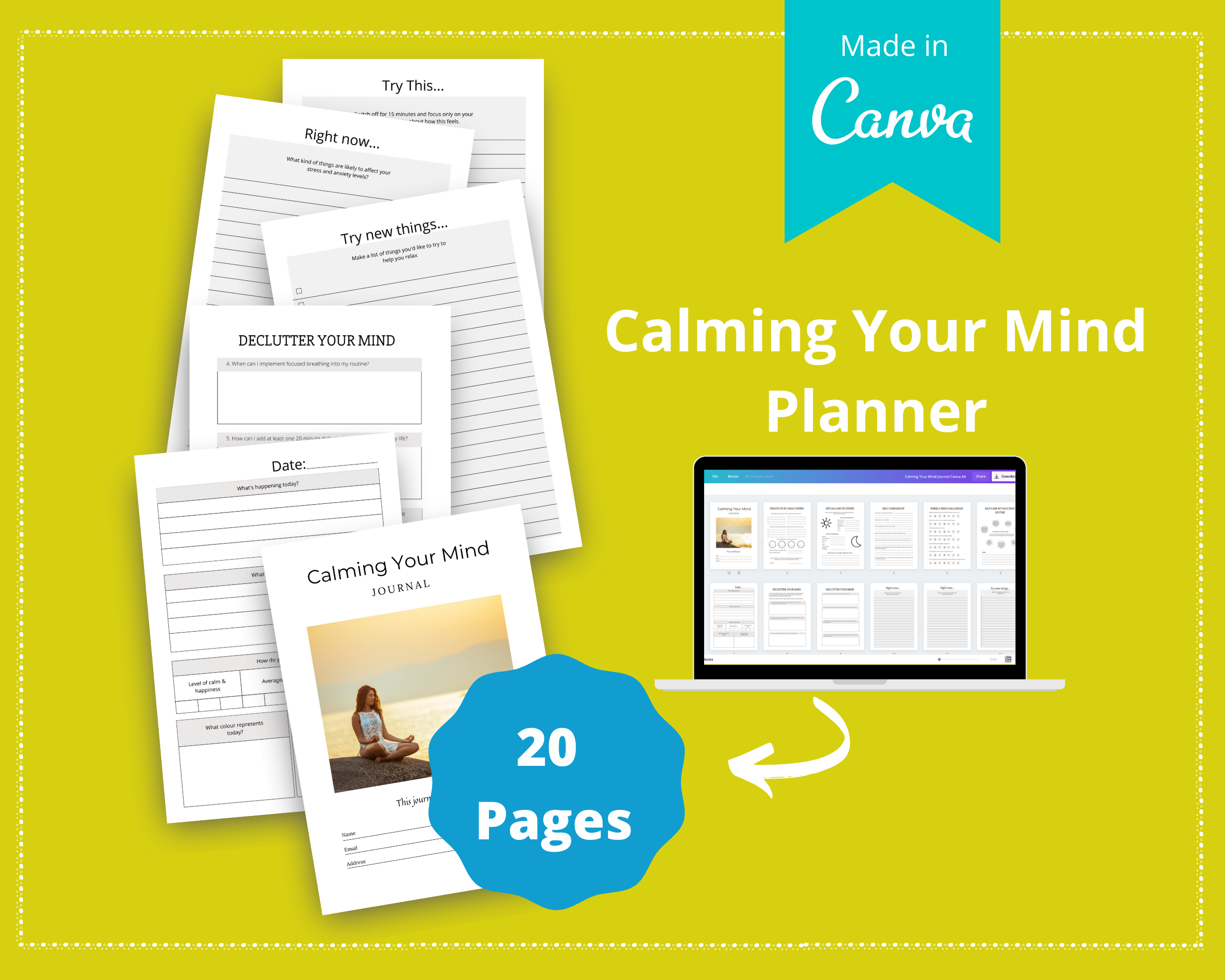 Editable Calming Your Mind Planner in Canva | Commercial Use