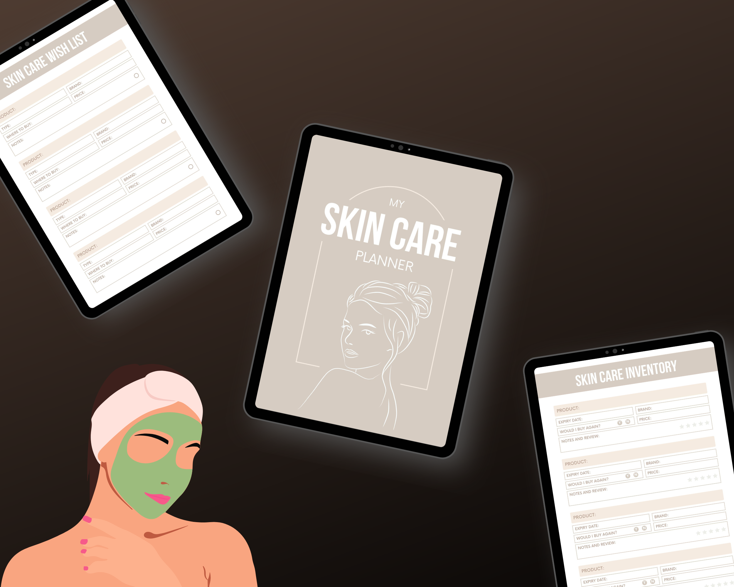 Editable Skin Care Planner in Canva | Canva Template Pack | Commercial Use