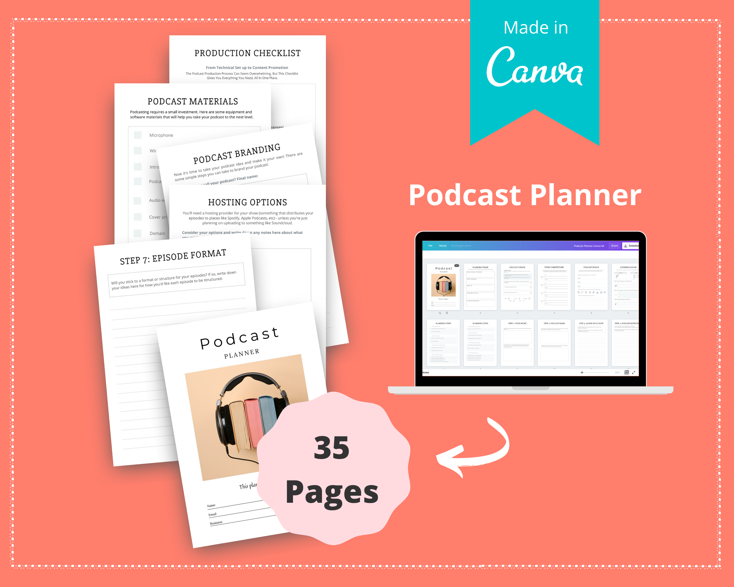 Editable Podcast Planner in Canva | Commercial Use