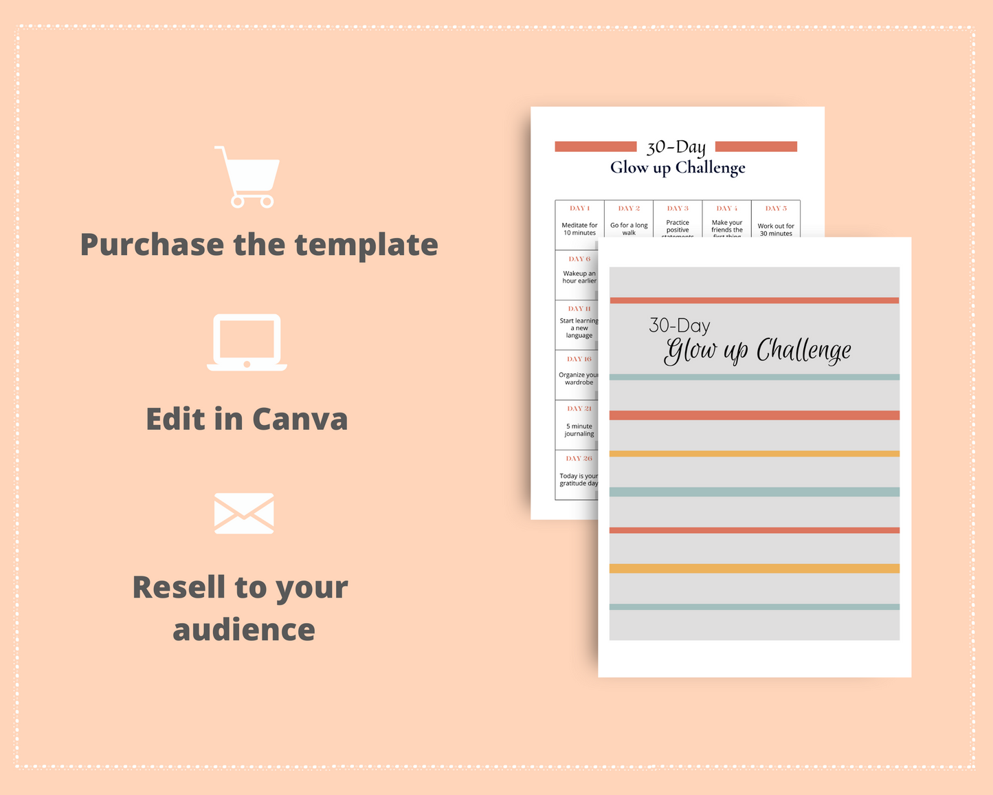 30-Day Glow up Challenge | Editable Canva Template A4 Size