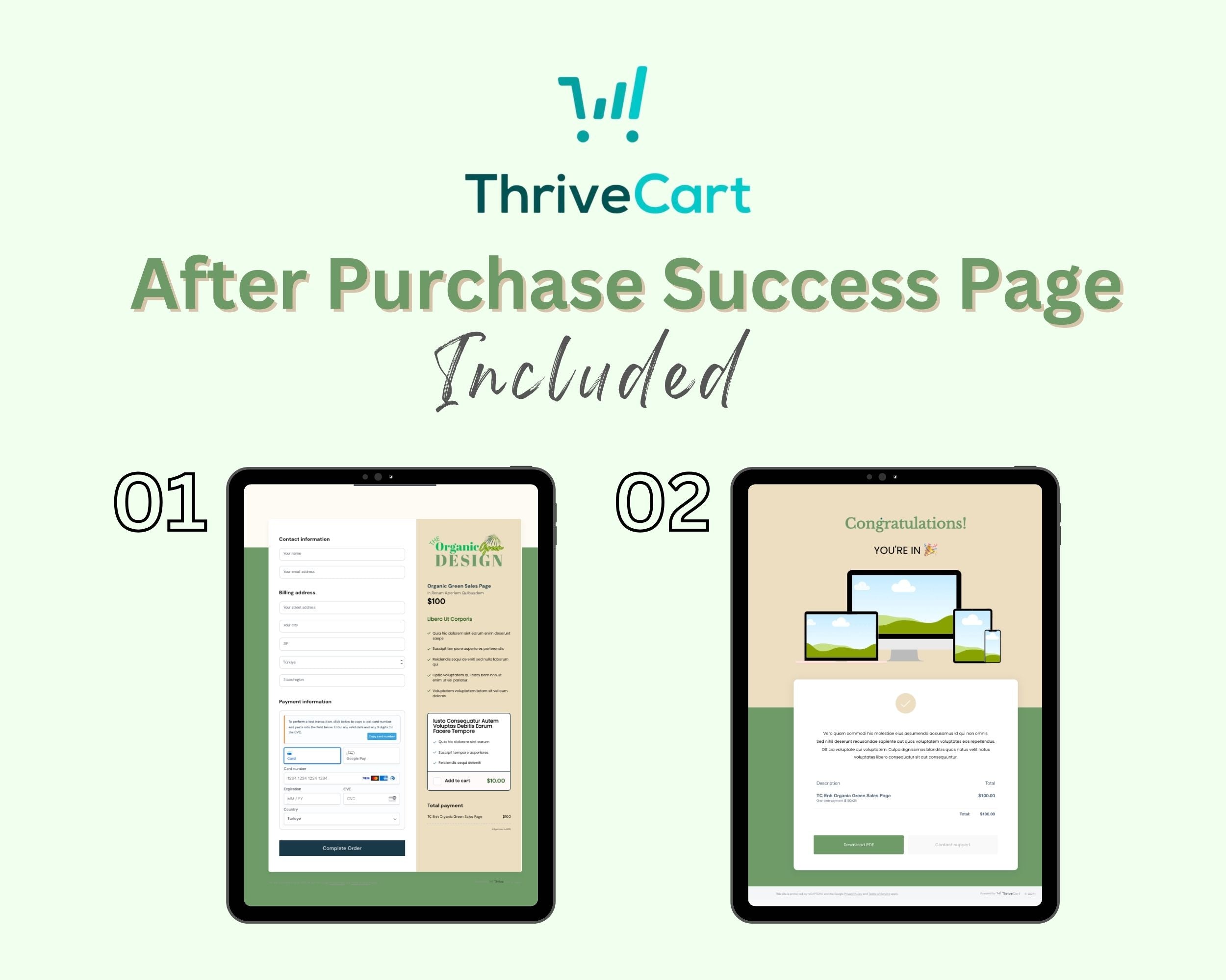 Organic Green Sales Page Template in ThriveCart