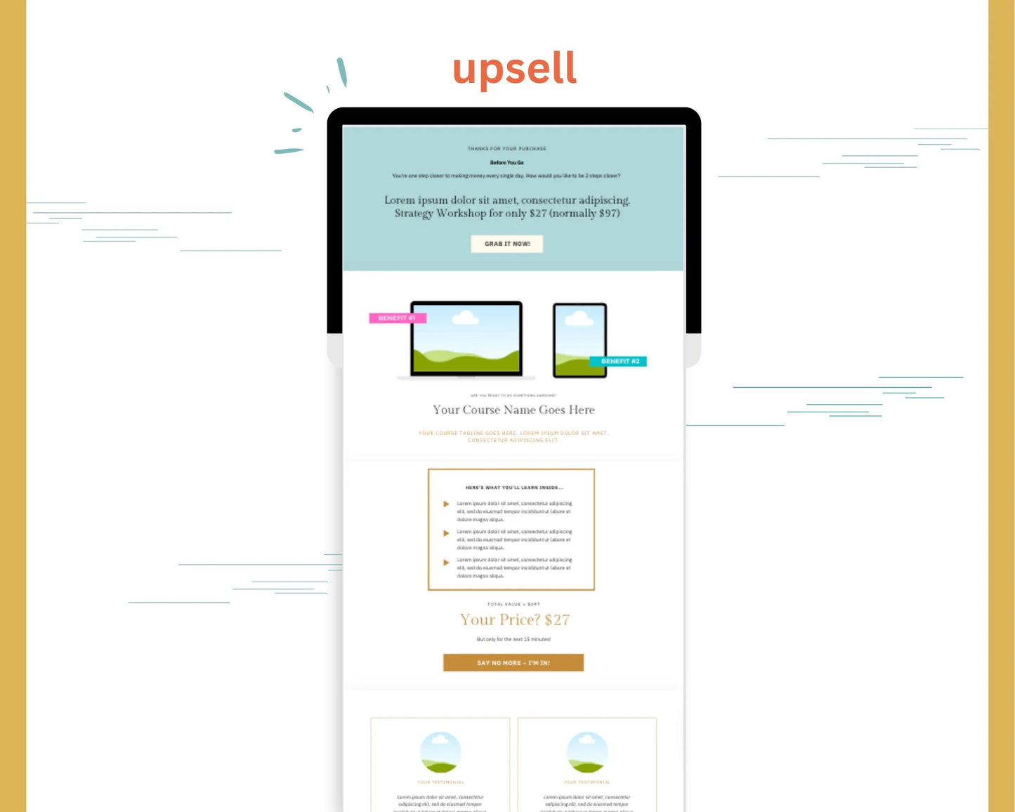 Green and Gold 2-Step Tripwire Sales Funnel in Canva