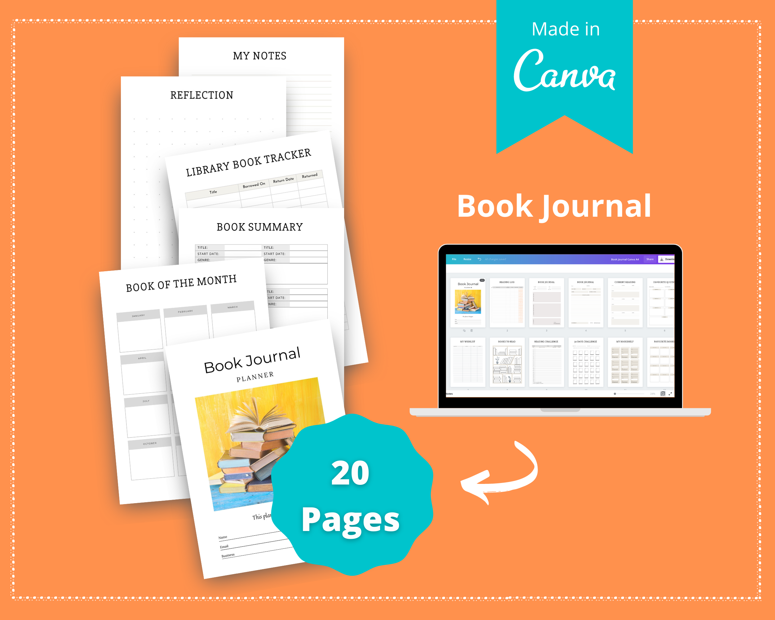 Editable Book Journal in Canva | Commercial Use