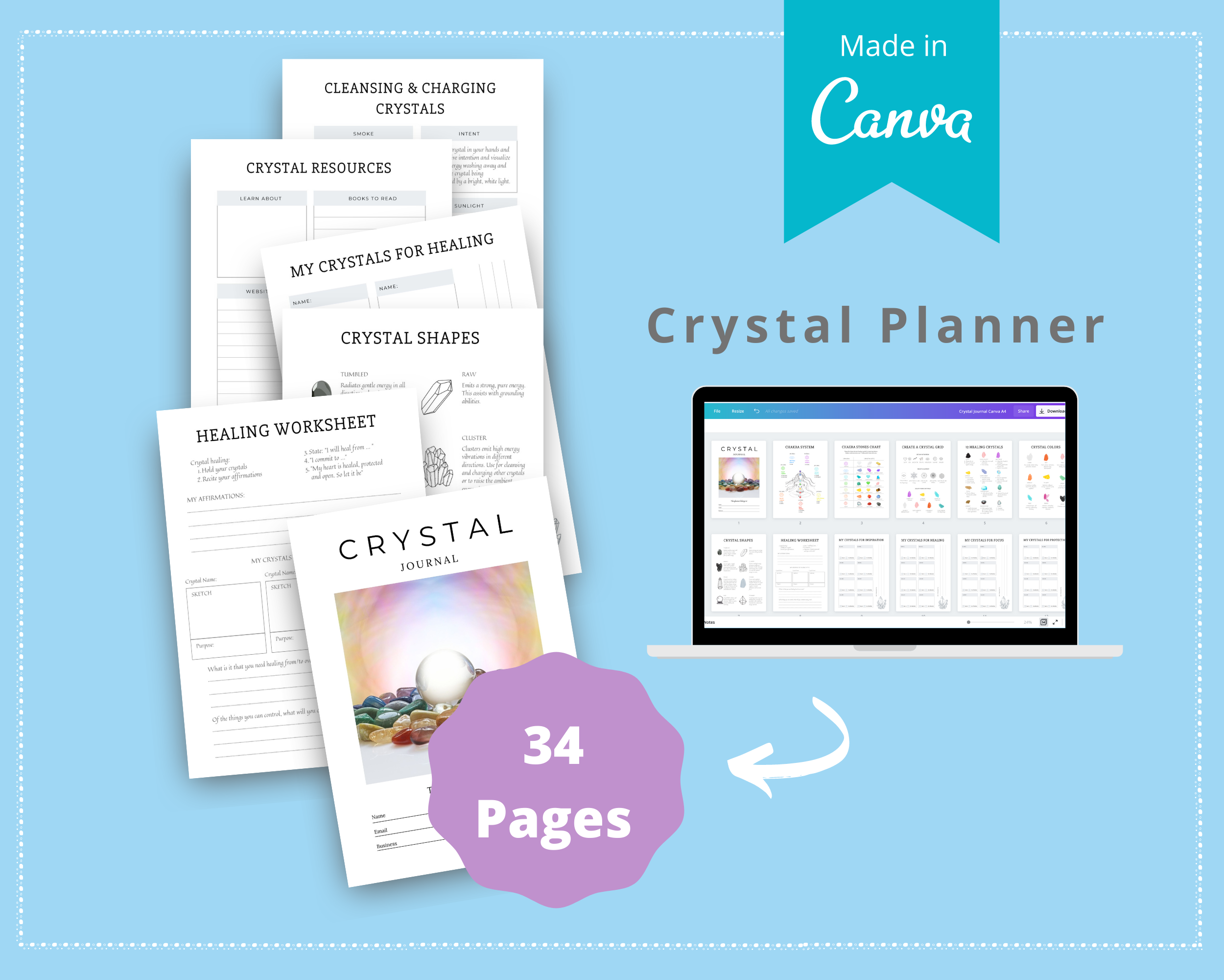 Editable Crystal Planner in Canva | Commercial Use