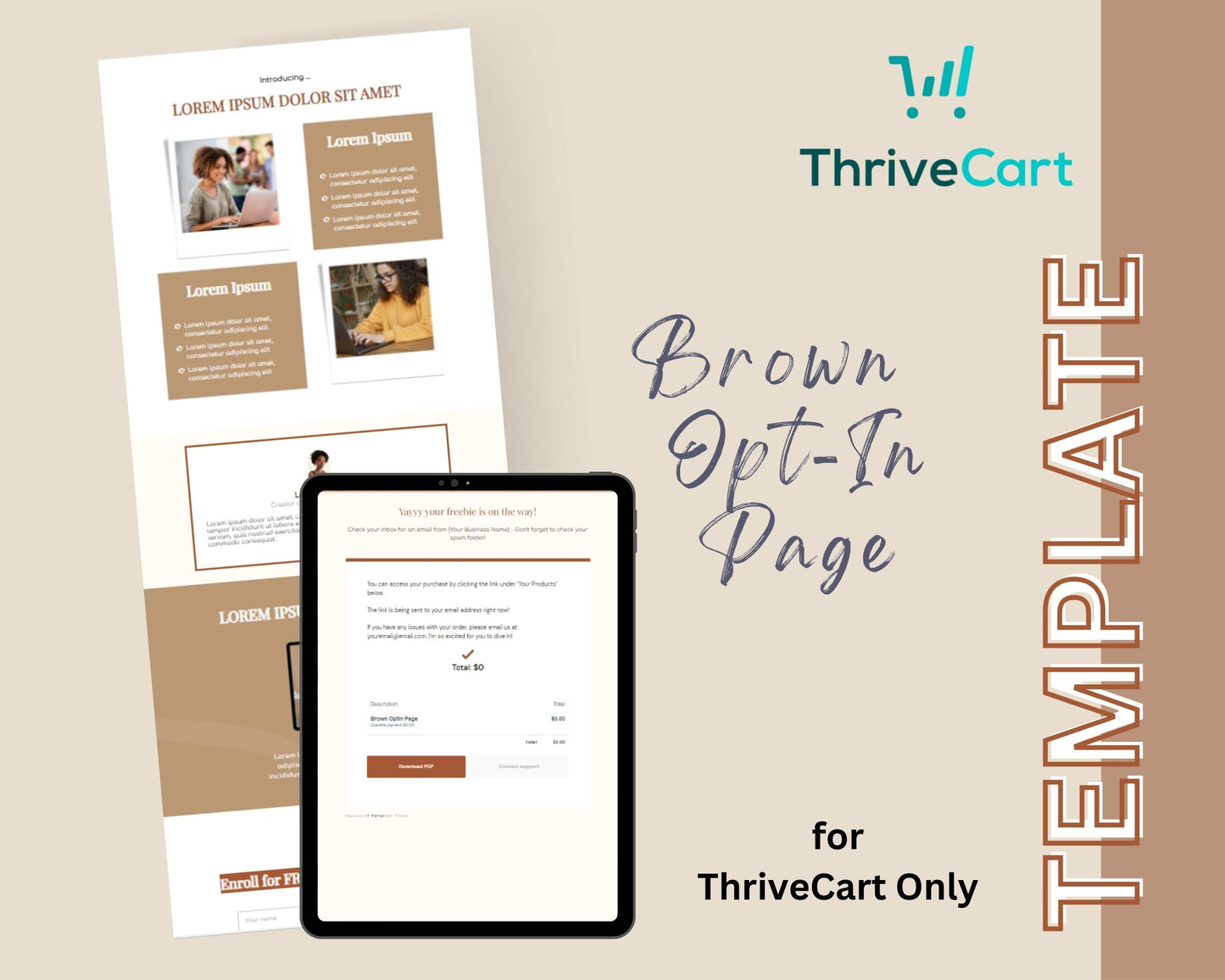 Brown ThriveCart Opt-In Page Template