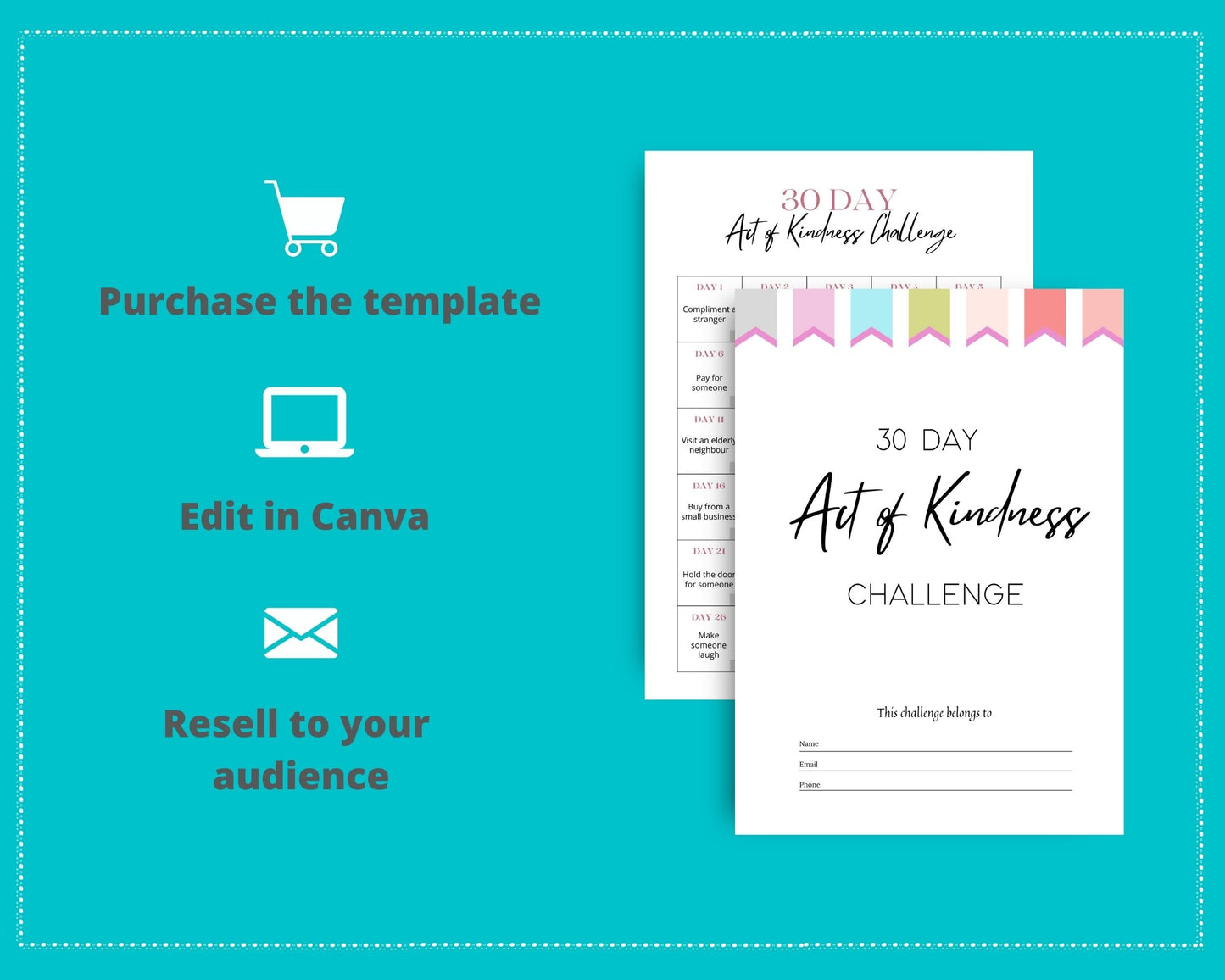 30 Day Act of Kindness Challenge | Editable Canva Template A4 Size