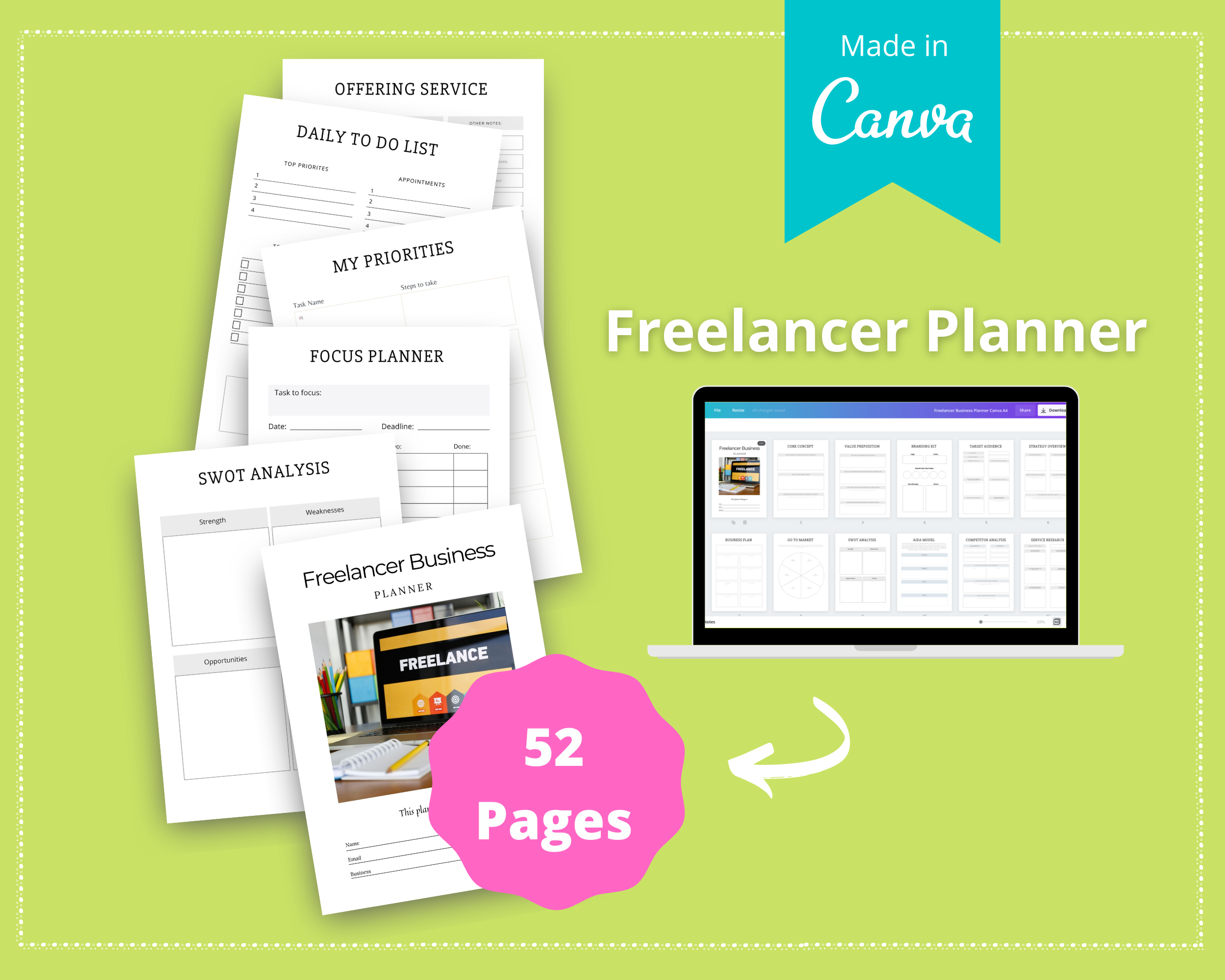 Editable Freelancer Planner in Canva | Commercial Use