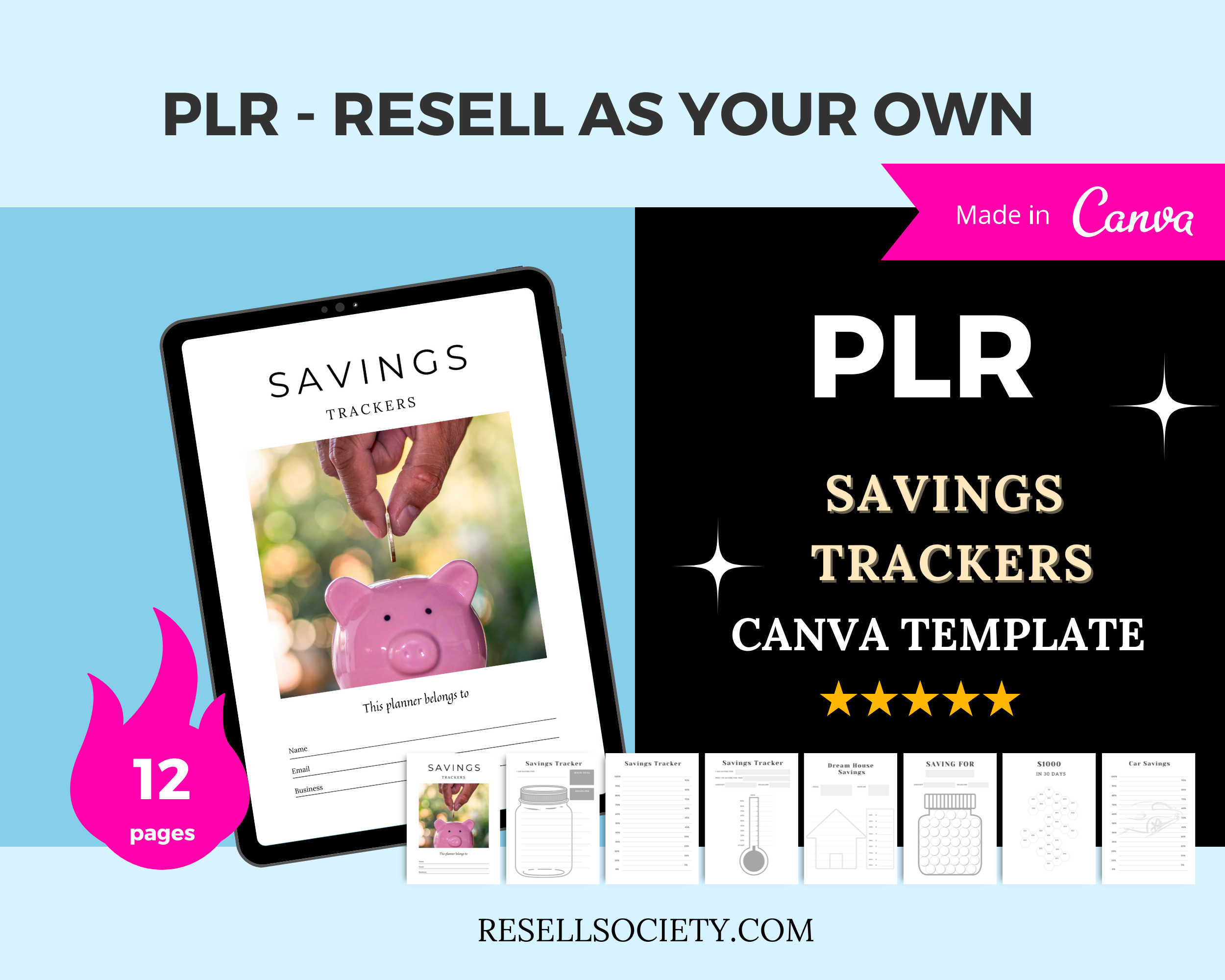 Savings Tracker Canva Templates | Commercial Use | Editable Savings Chart | Savings Challenge