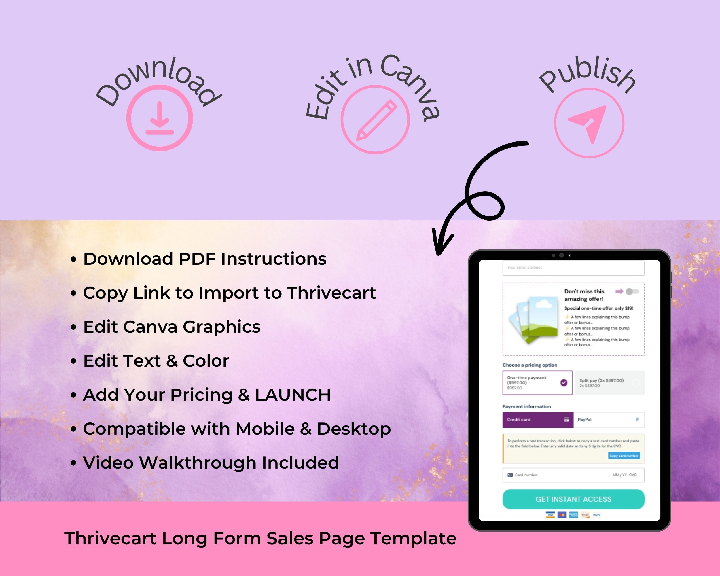 Plum & Lilac Printables Sales Page Template in Thrivecart