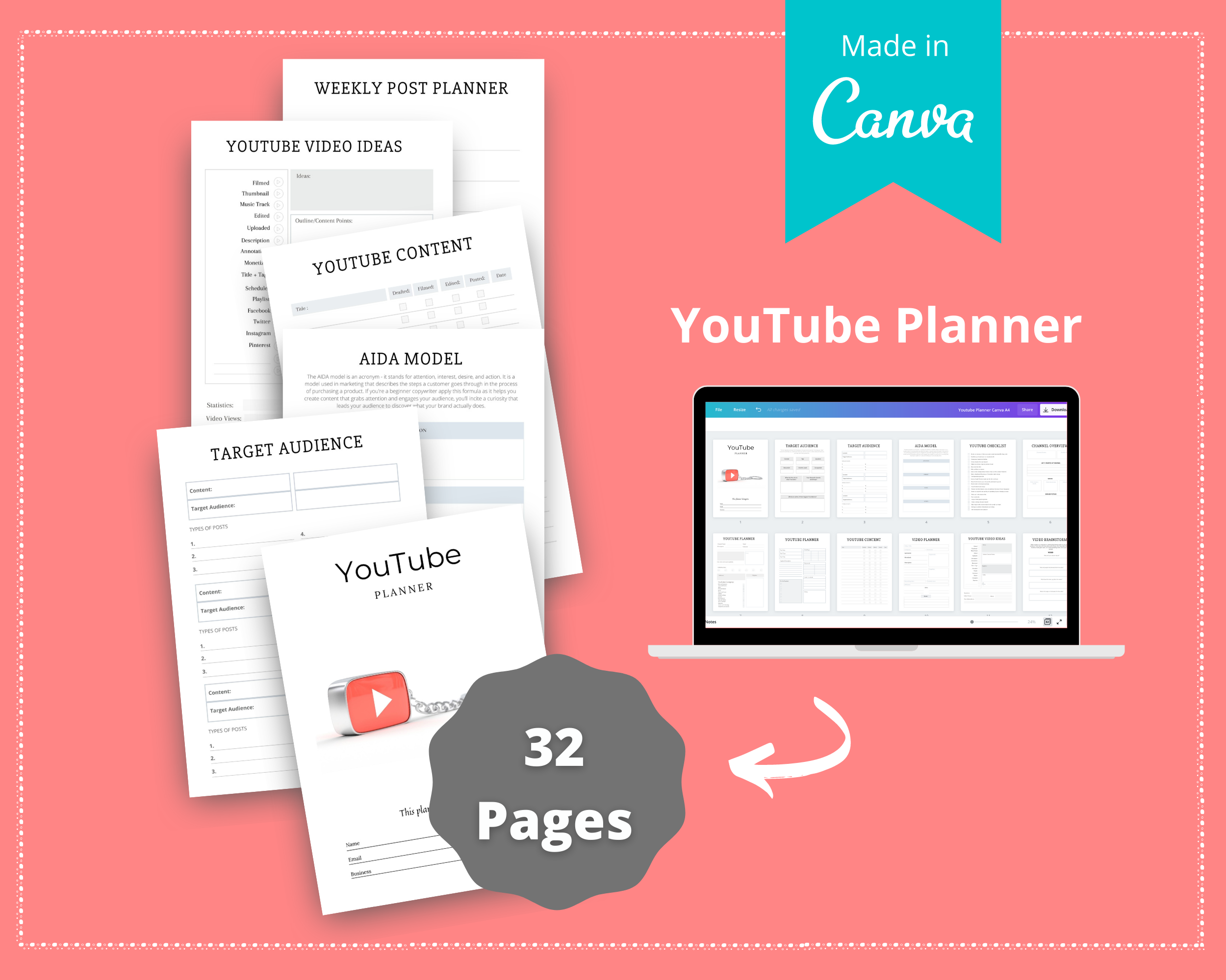 Editable YouTube Planner Templates in Canva | Commercial Use