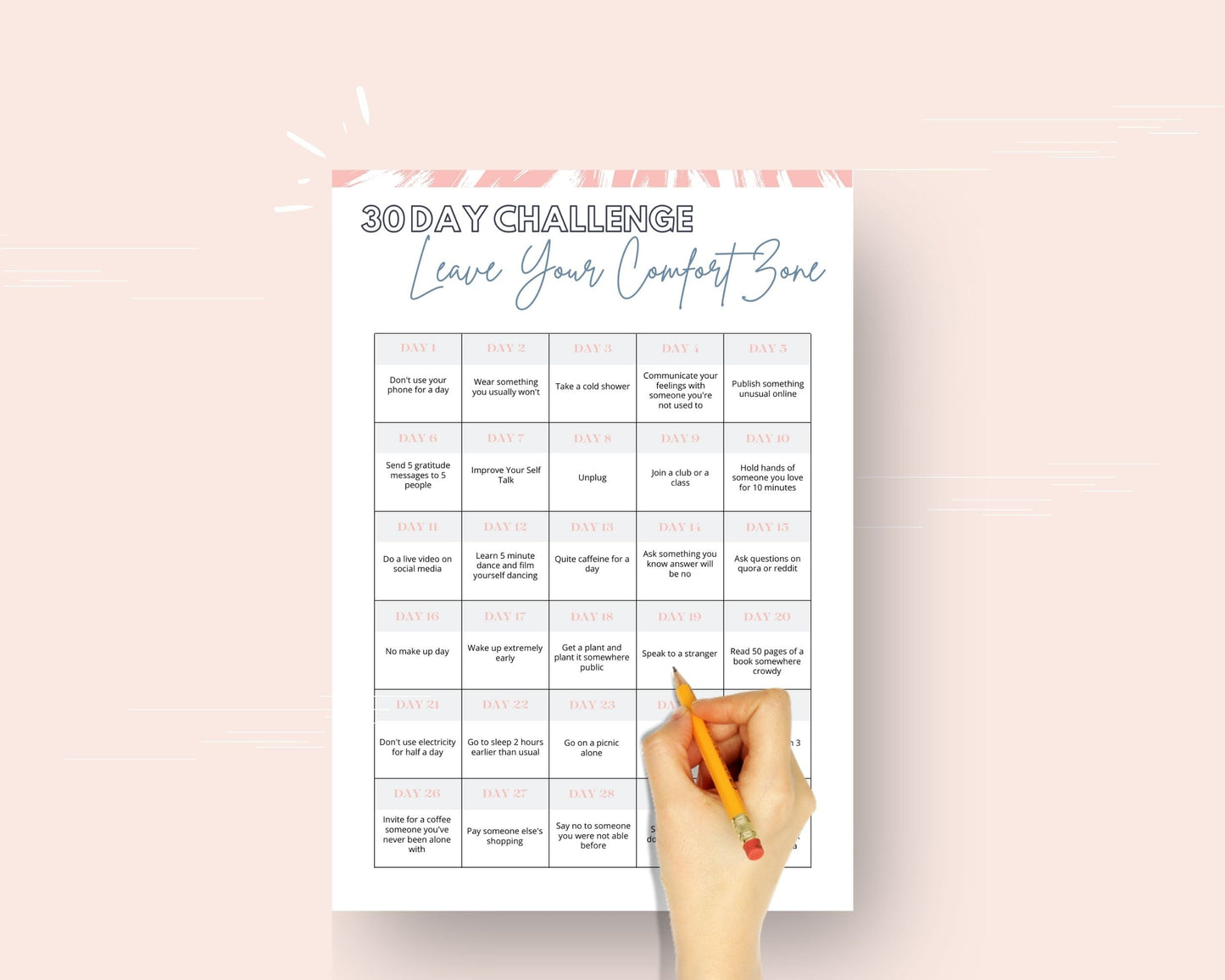 30-Day Leave Your Comfort Zone Challenge | Editable Canva Template A4 Size