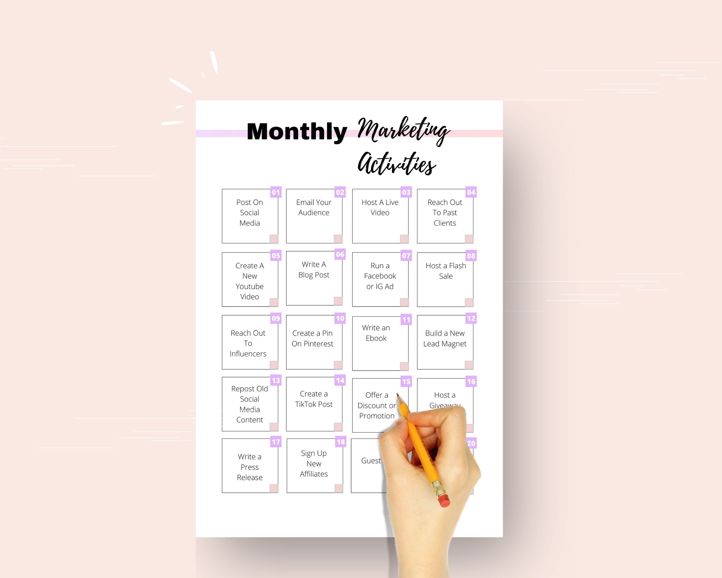 Monthly Marketing Activities Challenge | Editable Canva Template A4 Size