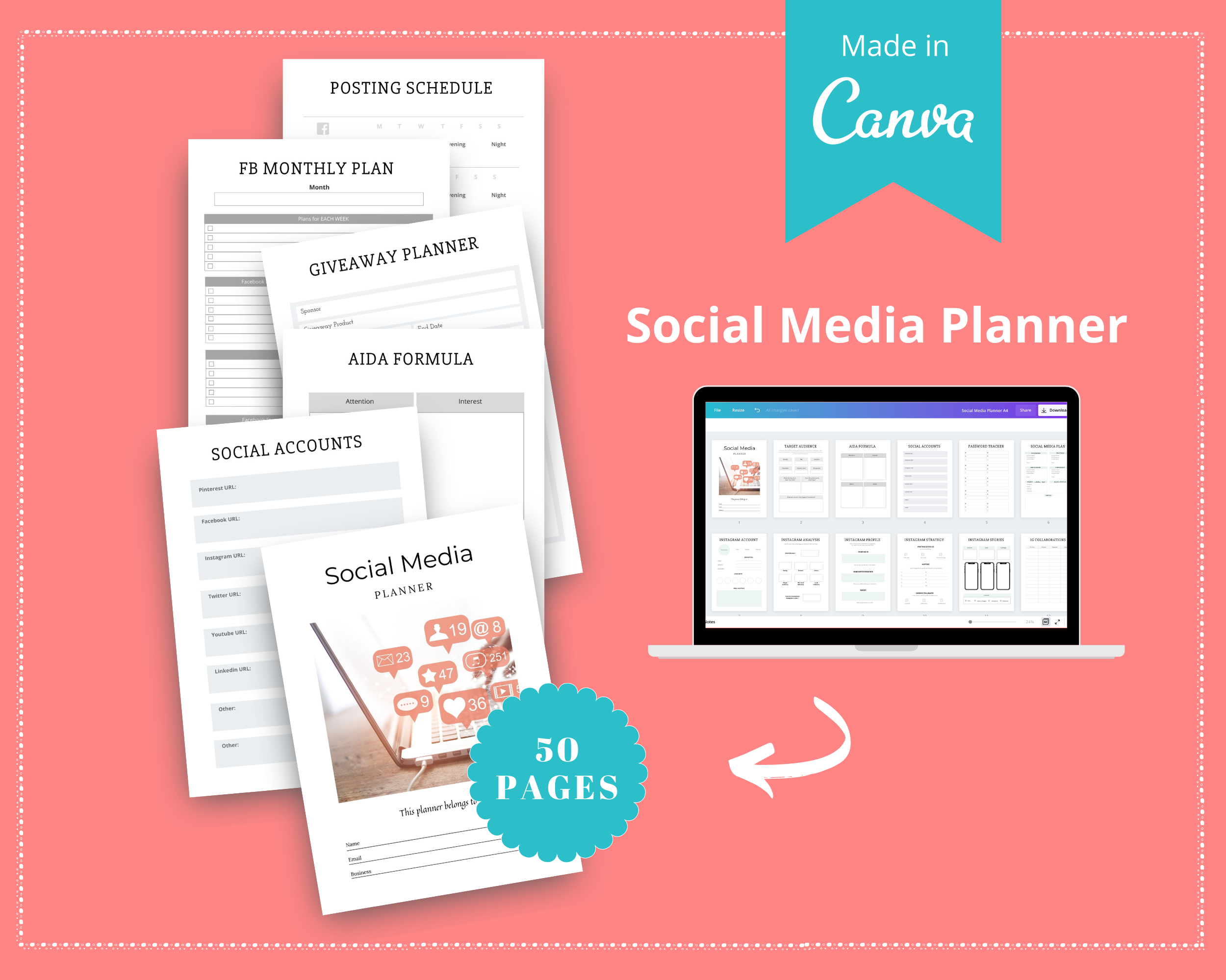 Editable Social Media Planner Templates in Canva | Commercial Use