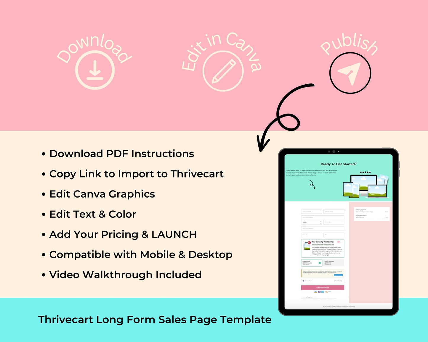 Fresh Pink Coaching Sales Page Template in Thrivecart