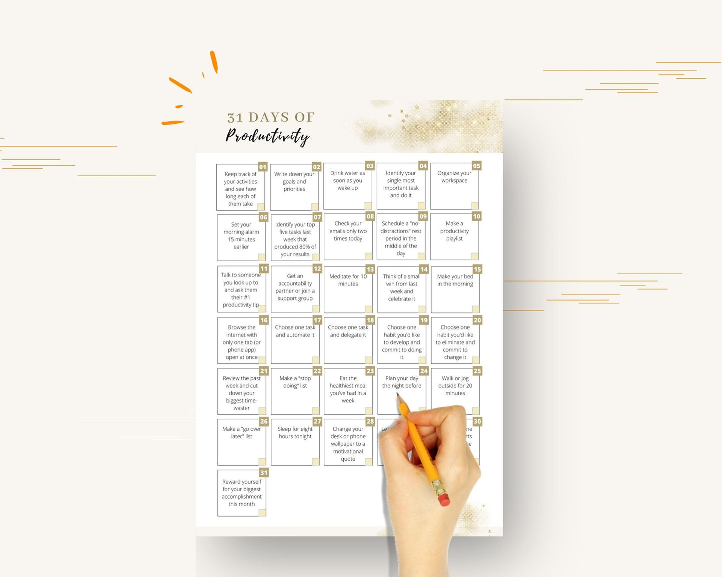 31-Day Productivity Challenge | Editable Canva Template A4 Size