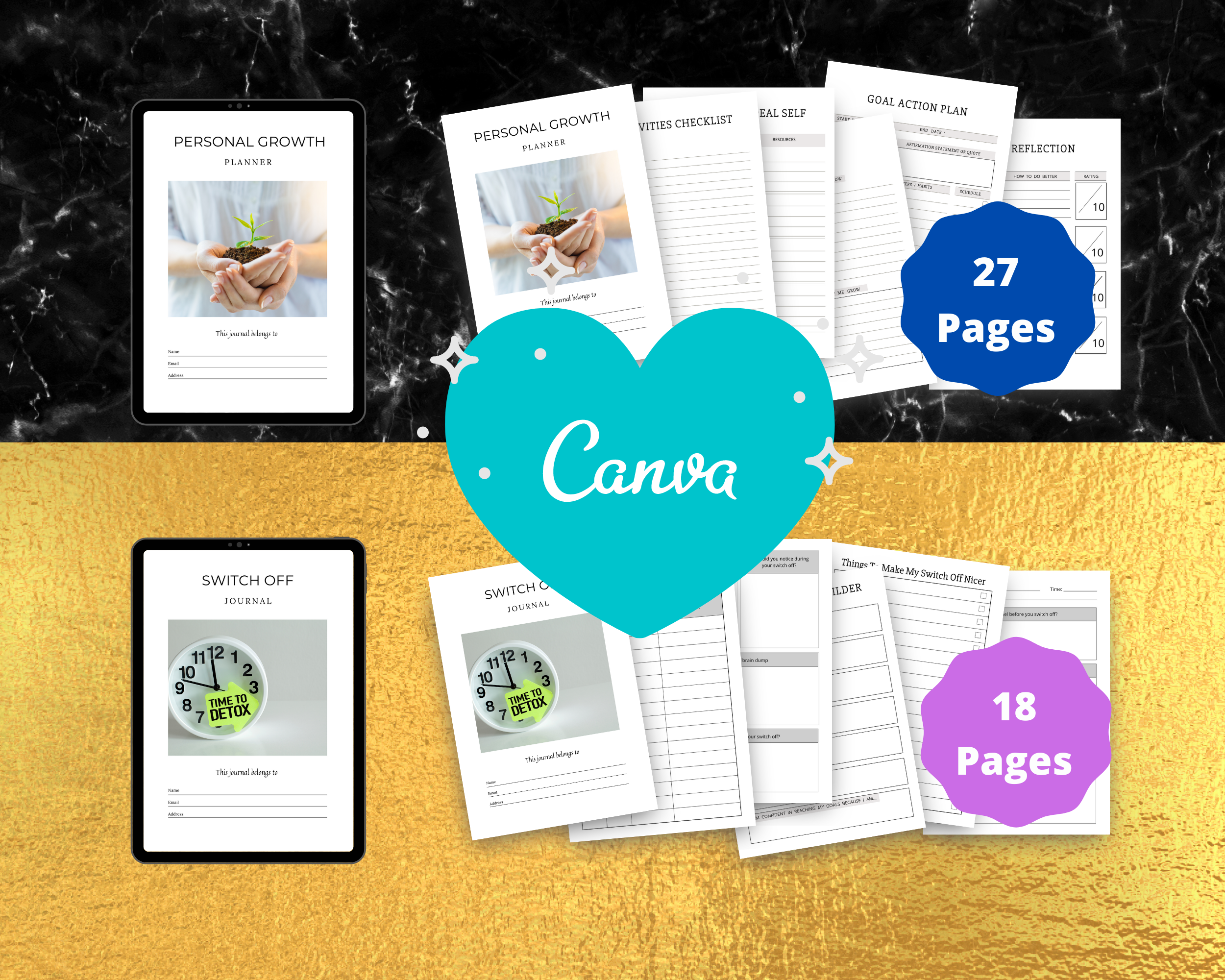 BUNDLE of 11 Personal Planners in Canva | Customizable | Editable Canva Templates | Commercial Use | Personal Planners