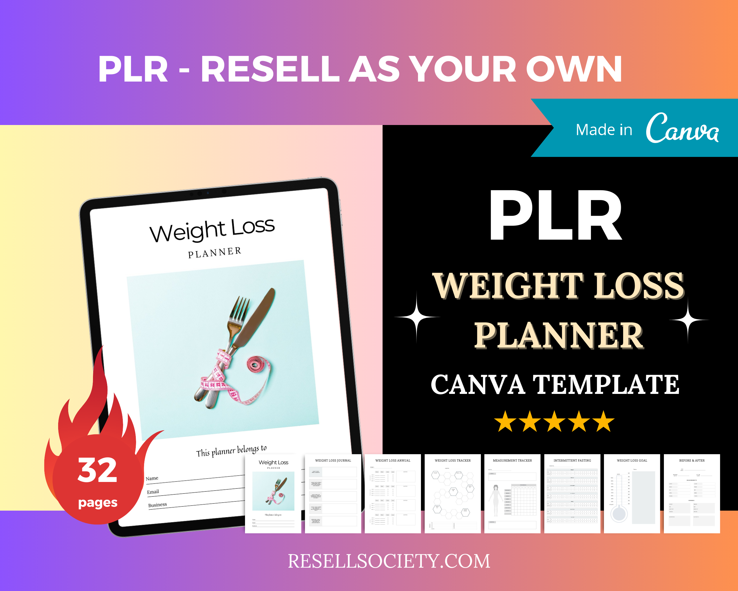 Editable Weight Loss Planner in Canva | Commercial Use