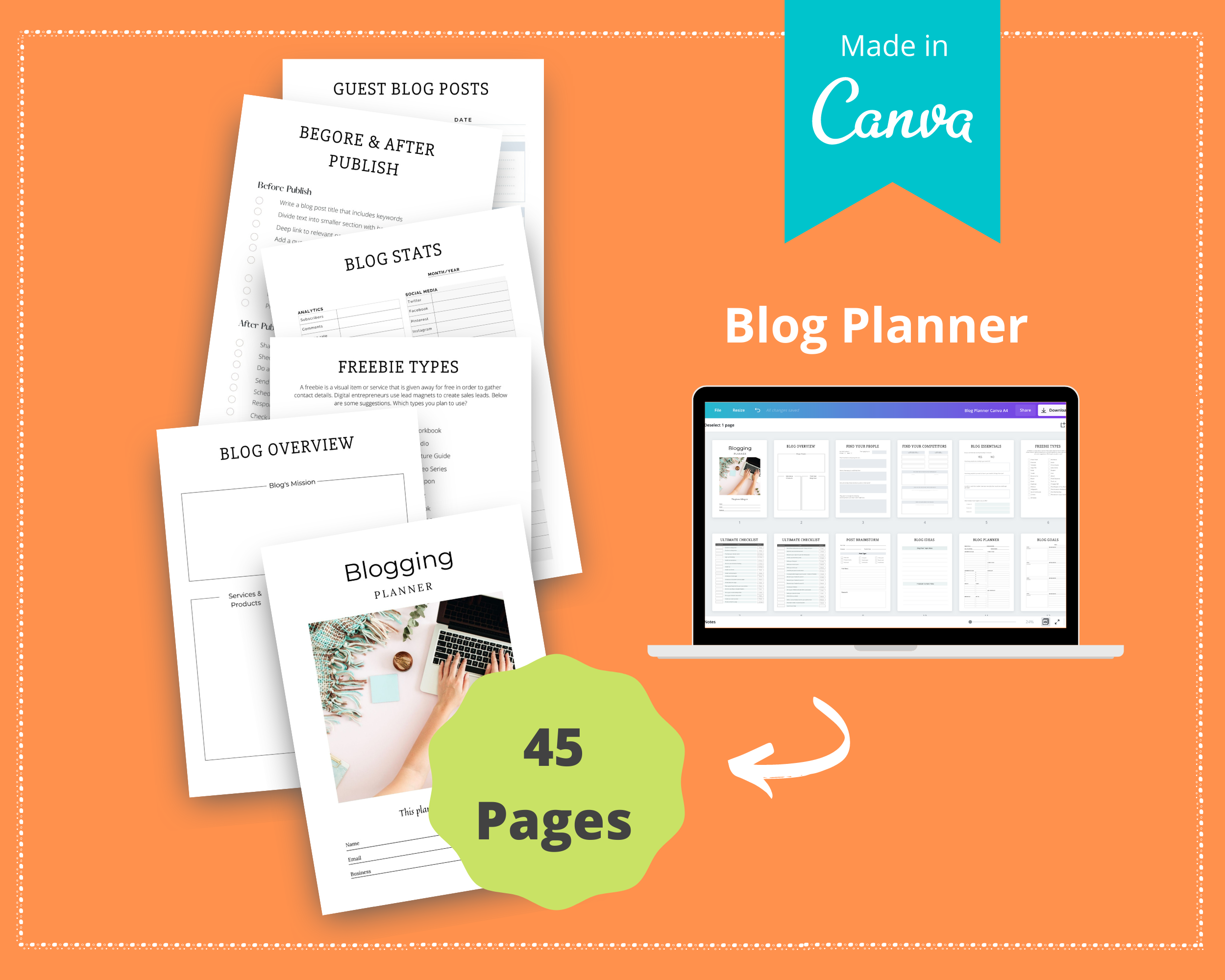 Editable Blog Planner Templates in Canva | Commercial Use