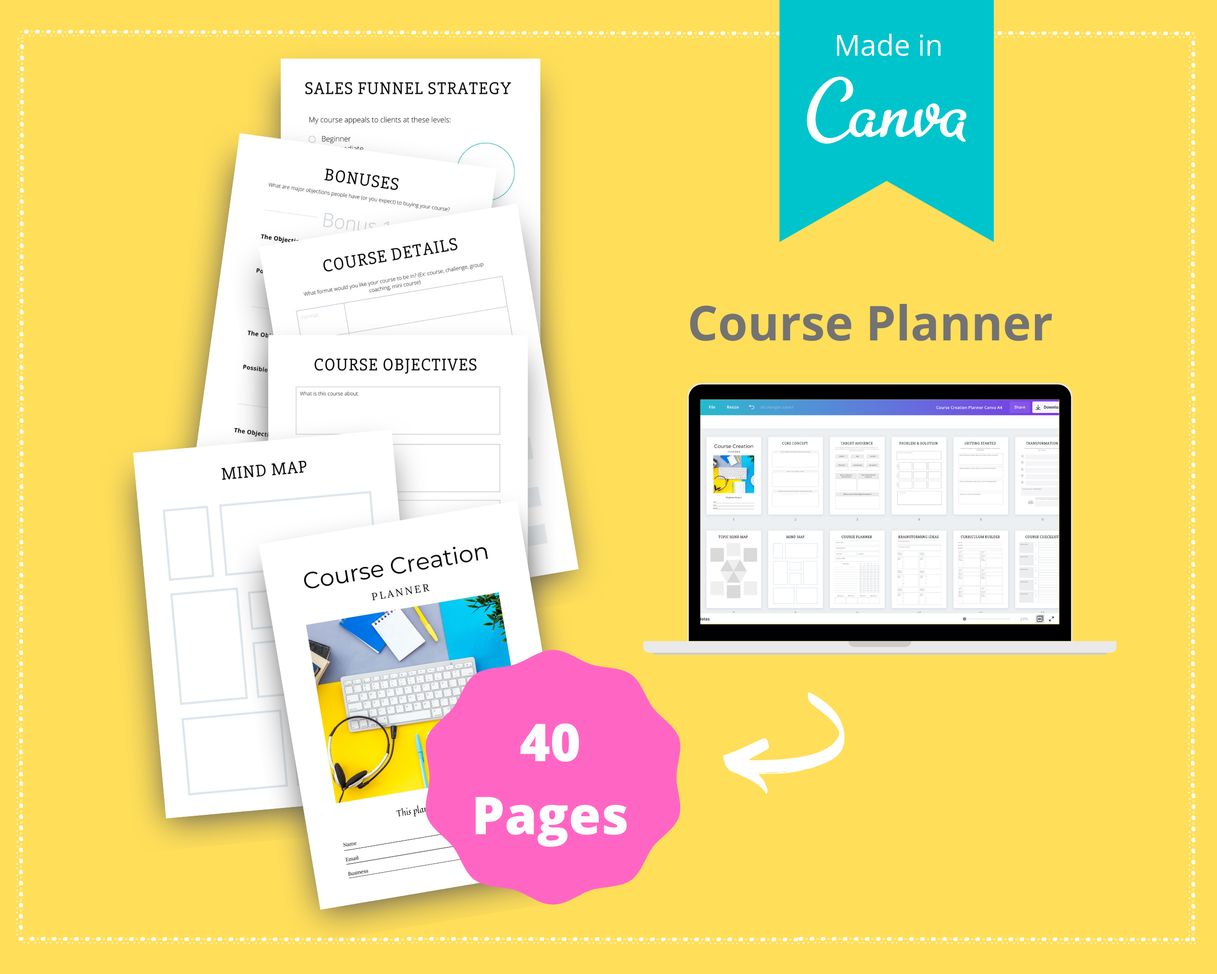 Editable Course Creation Planner in Canva | Commercial Use