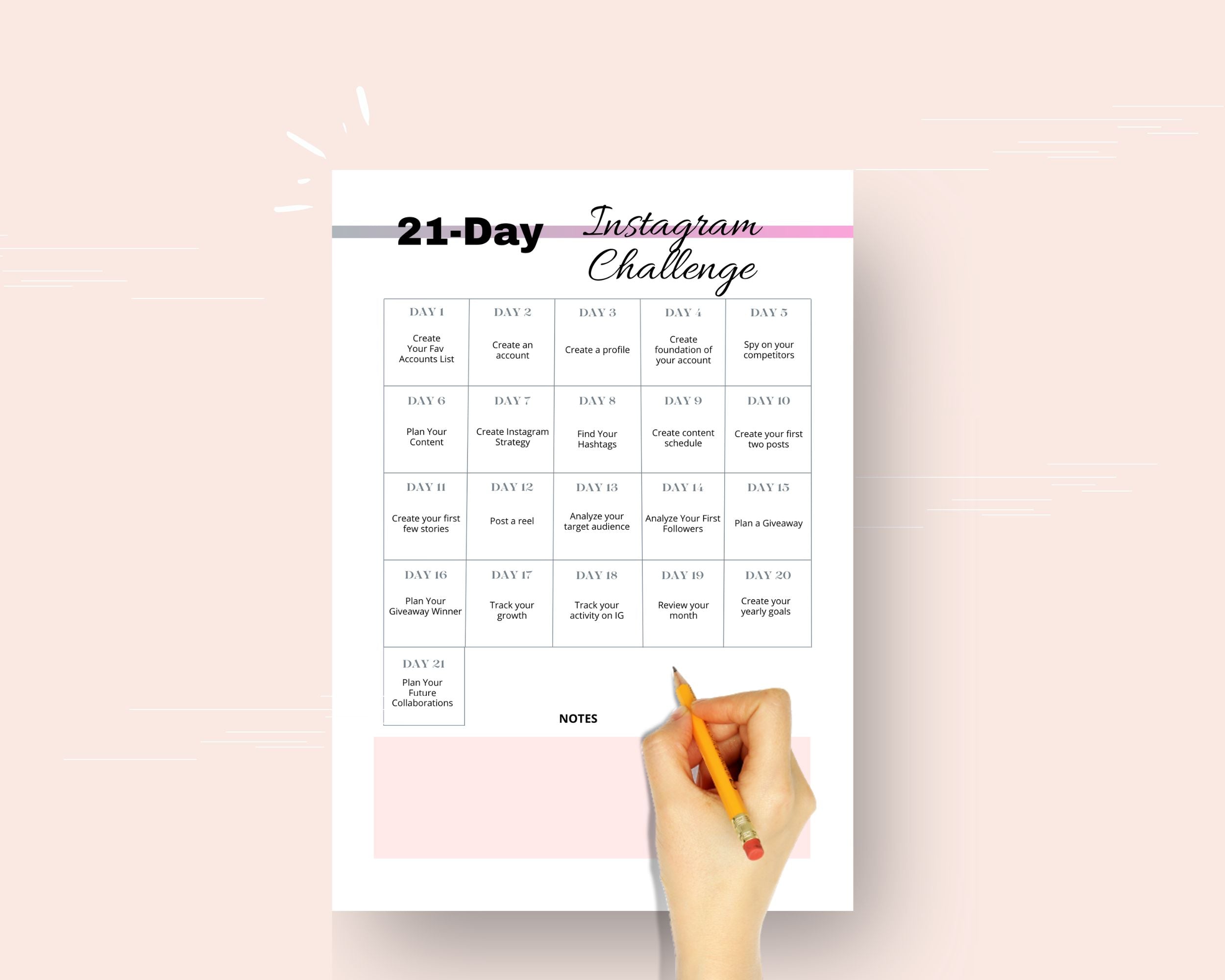 21-Day Instagram Challenge | Editable Canva Template A4 Size