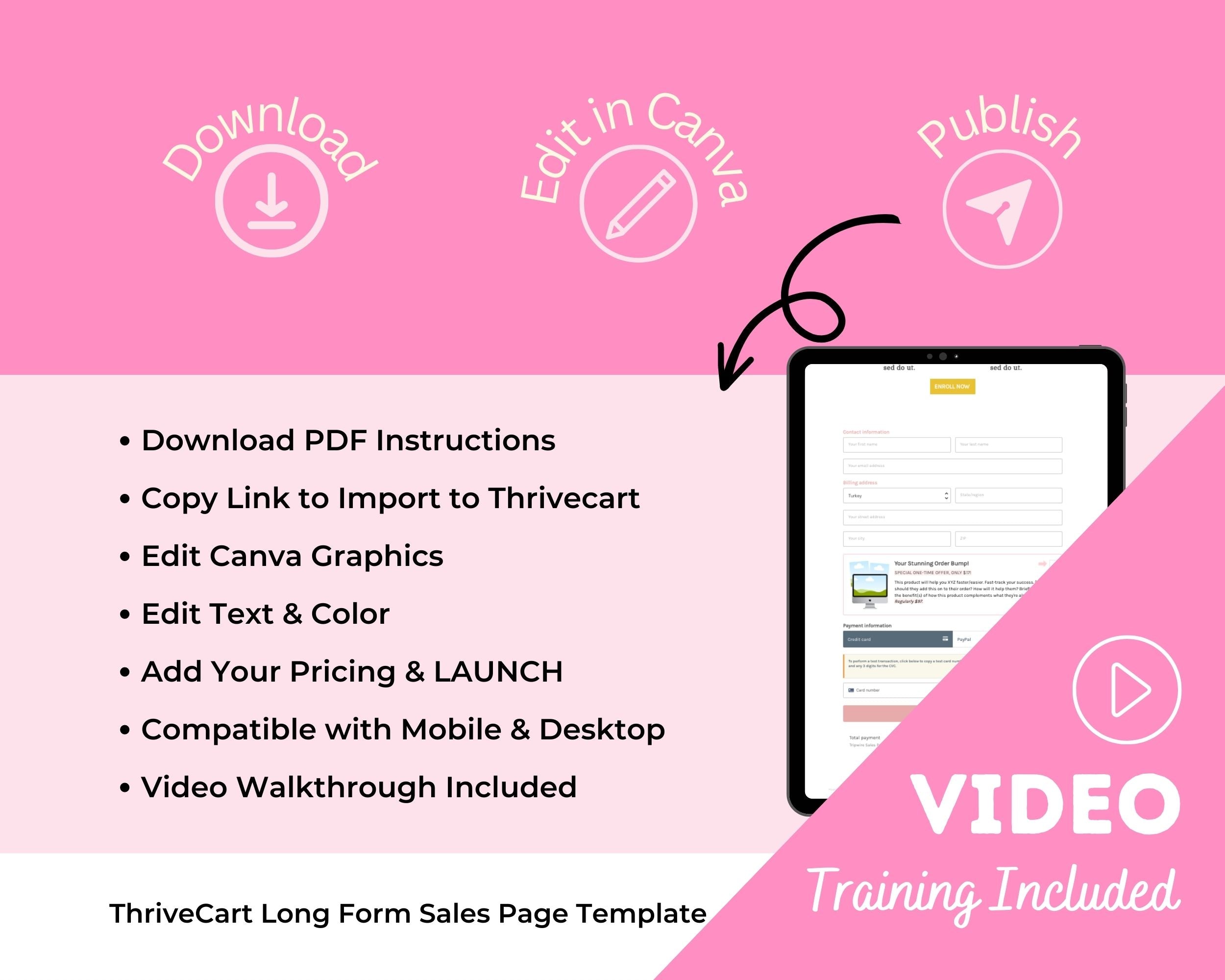 Pink and Gold Sales Page Template in ThriveCart