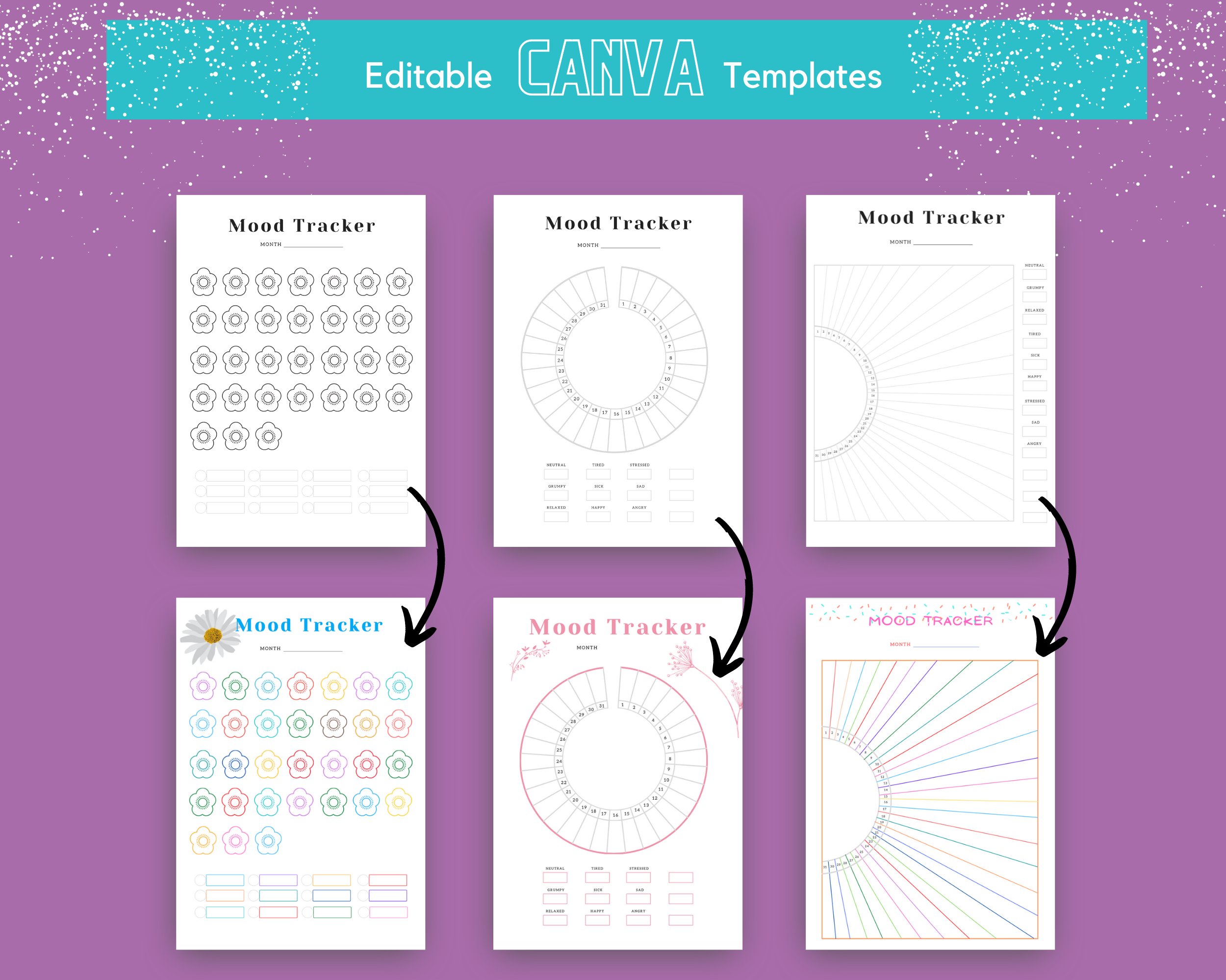 Mood Trackers in Canva | Commercial Use | Mood Journal Coaching Tool