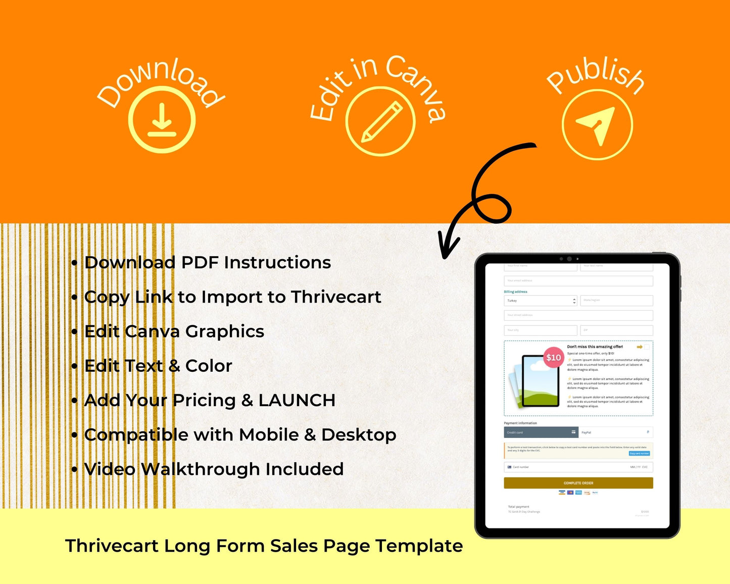 Gold 21-Day Challenge Sales Page Template in Thrivecart