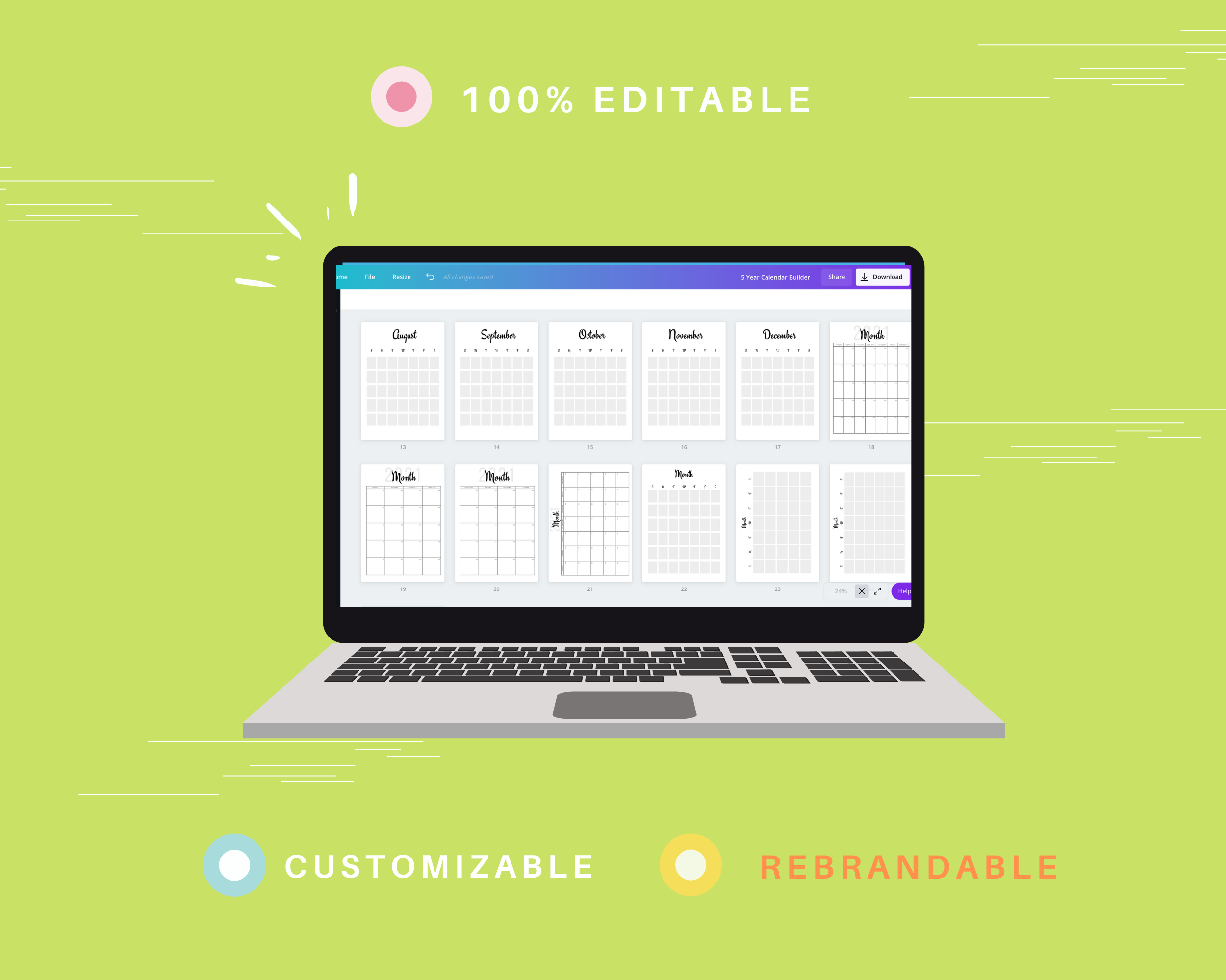 Calendar Builder | Editable in Canva | Easy Canva Calendar Builder | Dated or Undated Calendar