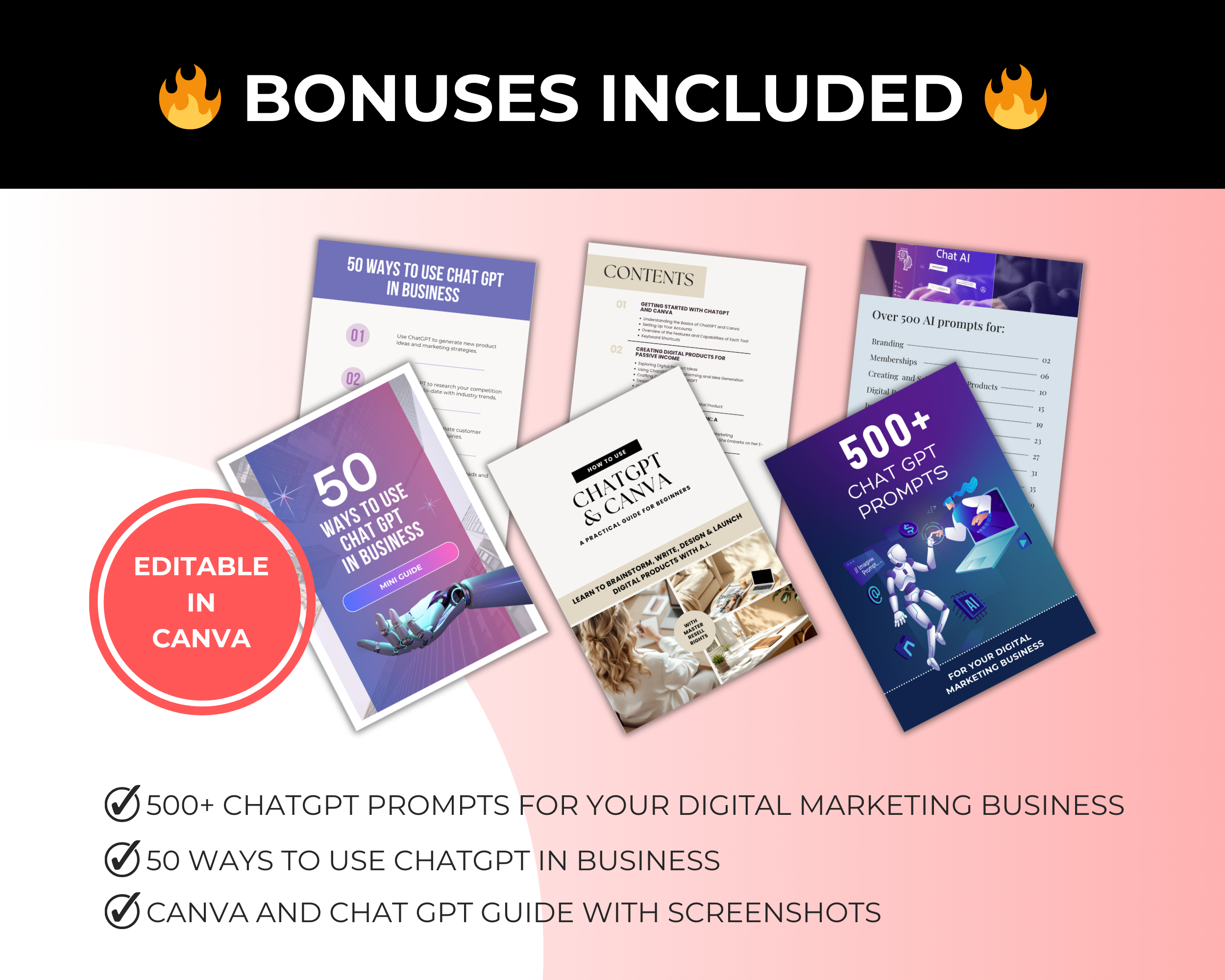 AI & Chat GPT Bundle of 7 Editable Ebooks in Canva with PLR Rights