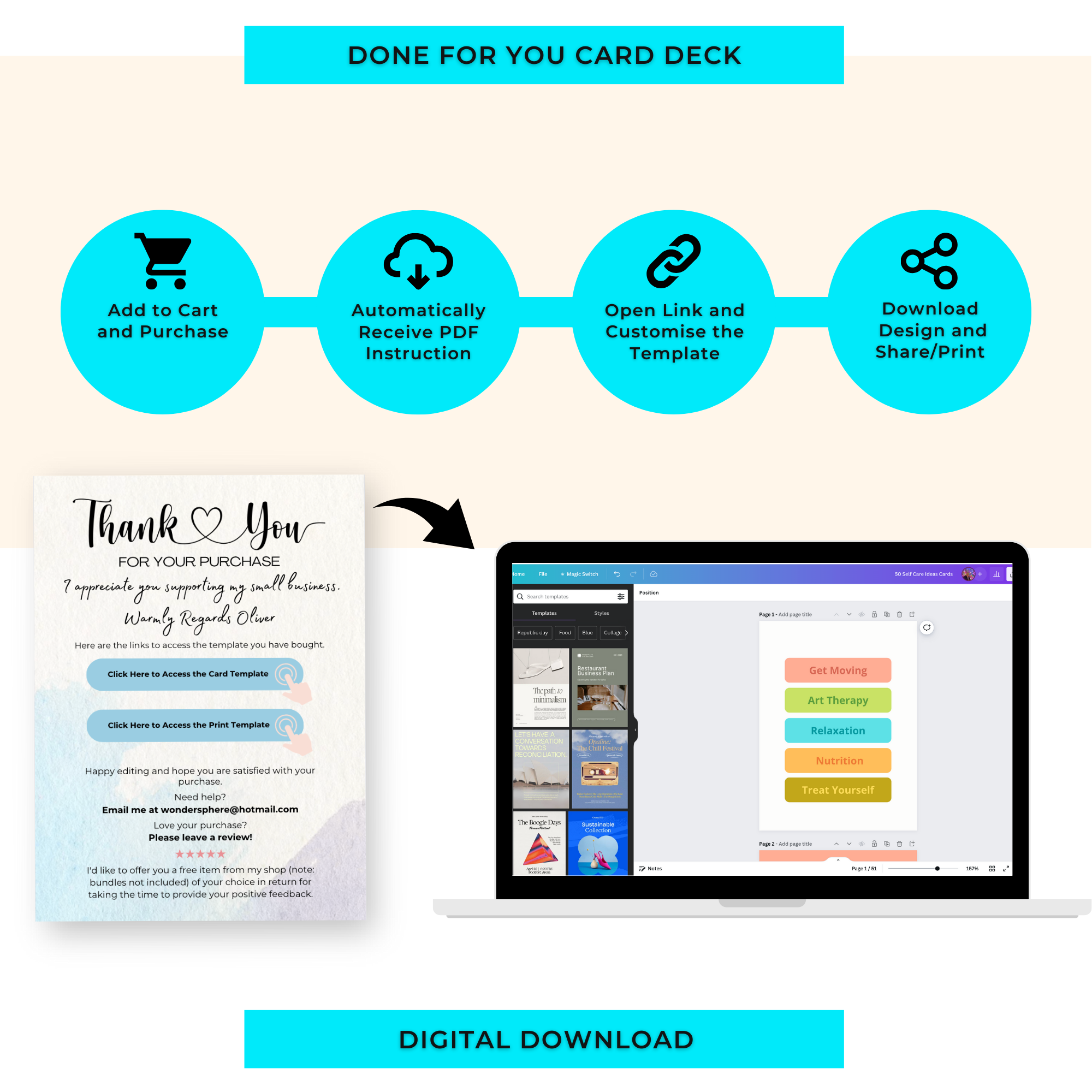 50 Self-Care Ideas Cards | Canva Inspirational Cards | Commercial Use