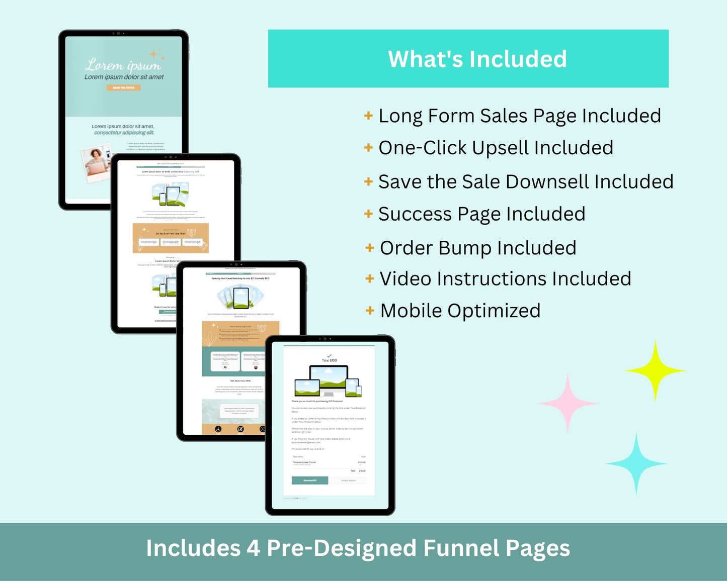 Turquoise ThriveCart 4-Page Sales Funnel Template
