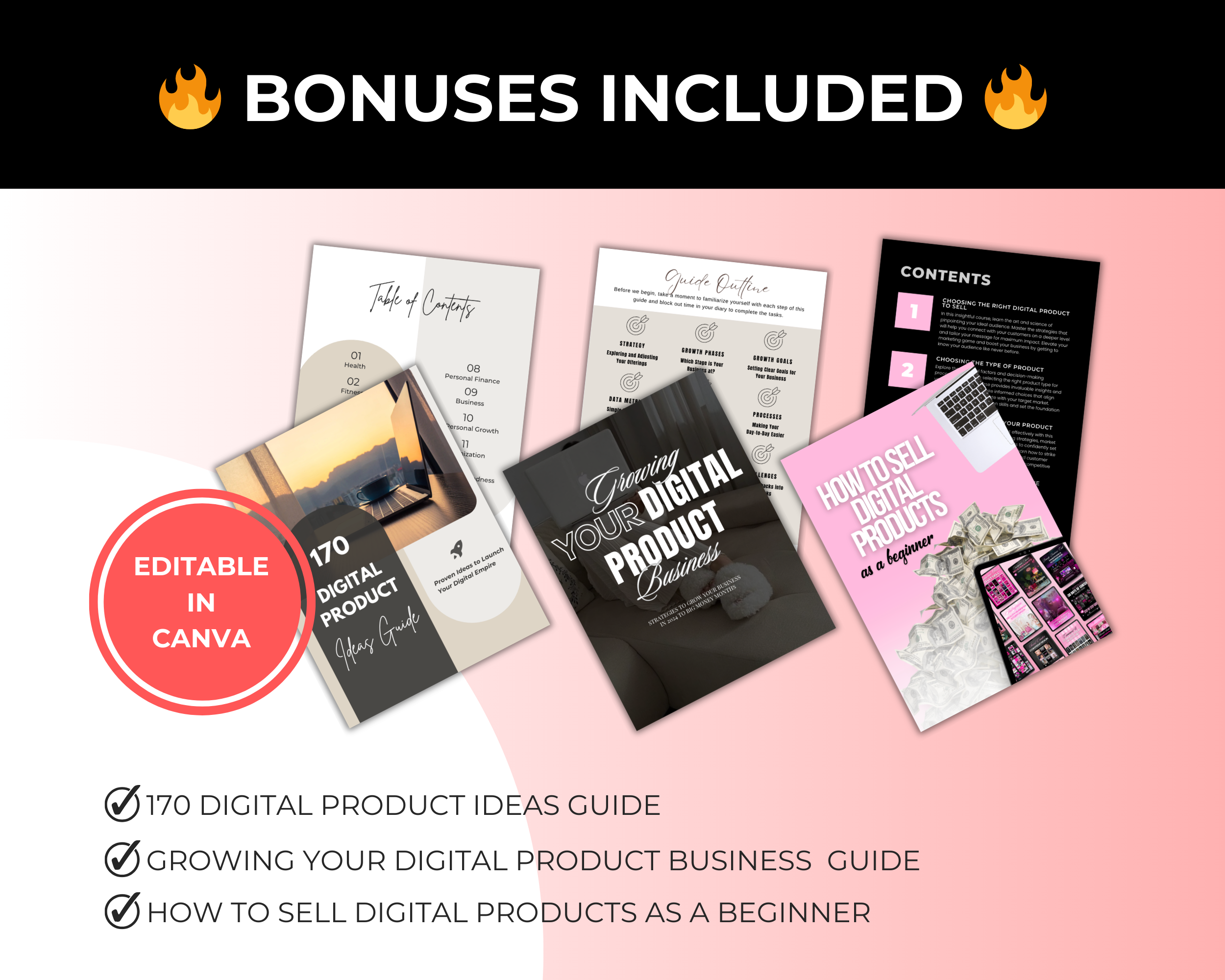 Digital Products Income Bundle of 7 Editable Ebooks in Canva with PLR Rights