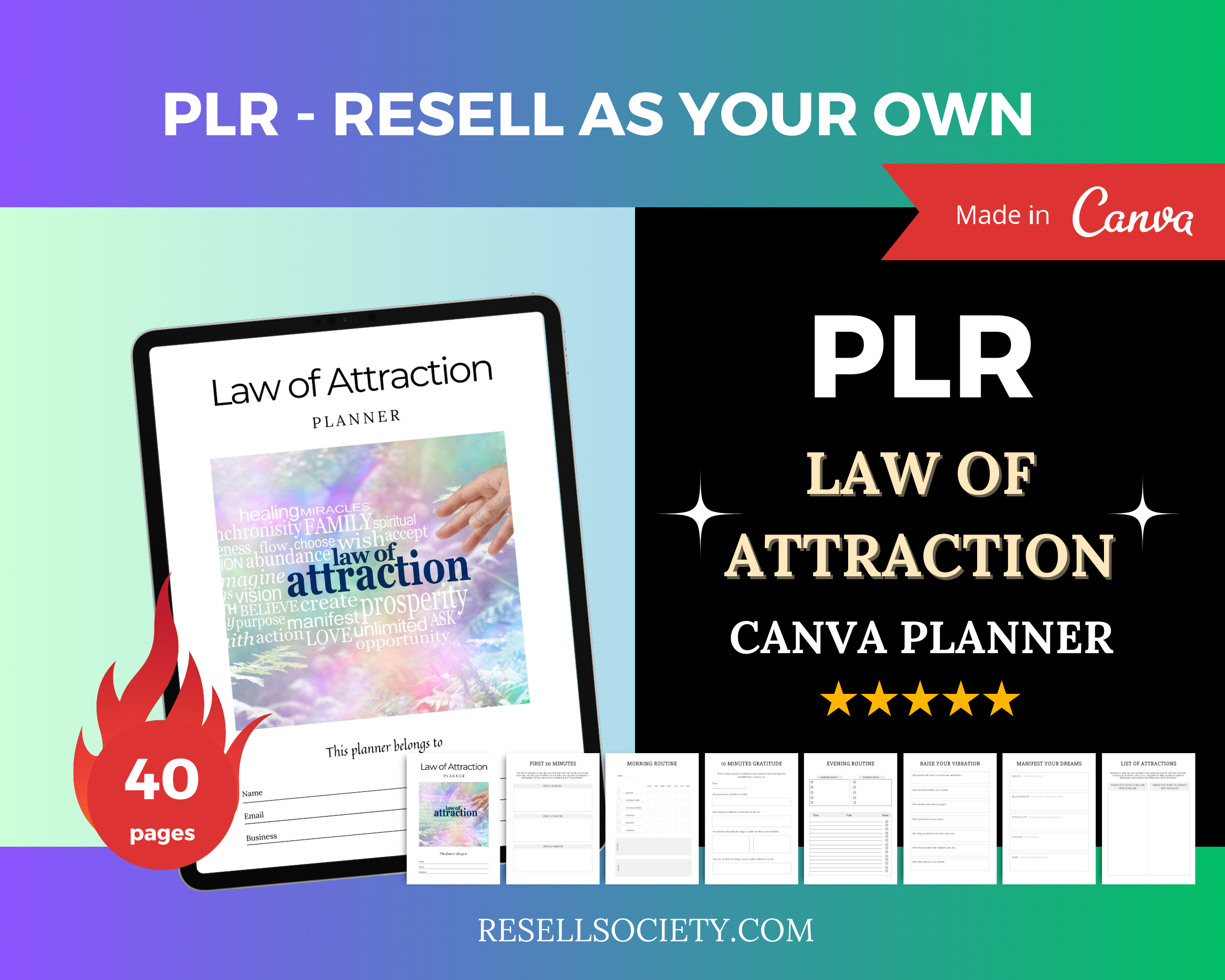 Editable Law of Attraction Planner in Canva | Commercial Use