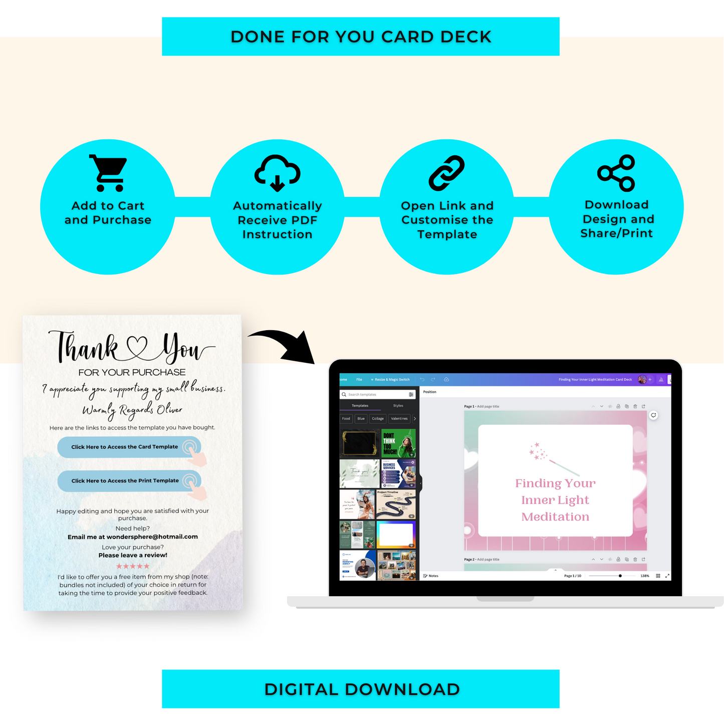 Finding Inner Light Meditation Card Deck | Editable 10 Card Deck in Canva | Commercial Use