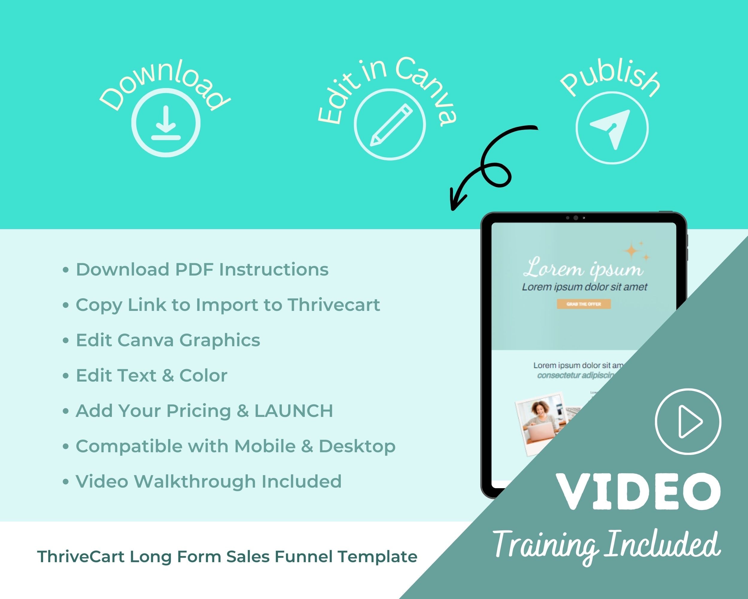 Turquoise ThriveCart 4-Page Sales Funnel Template