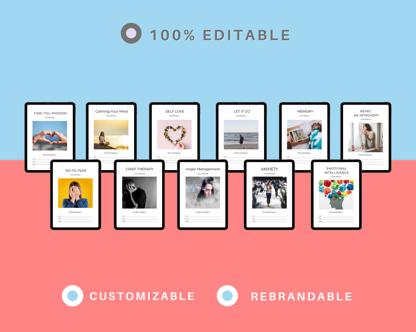 BUNDLE of 11 Emotion Journals in Canva | Customizable | Editable Canva Templates | Commercial Use | Emotion Planners