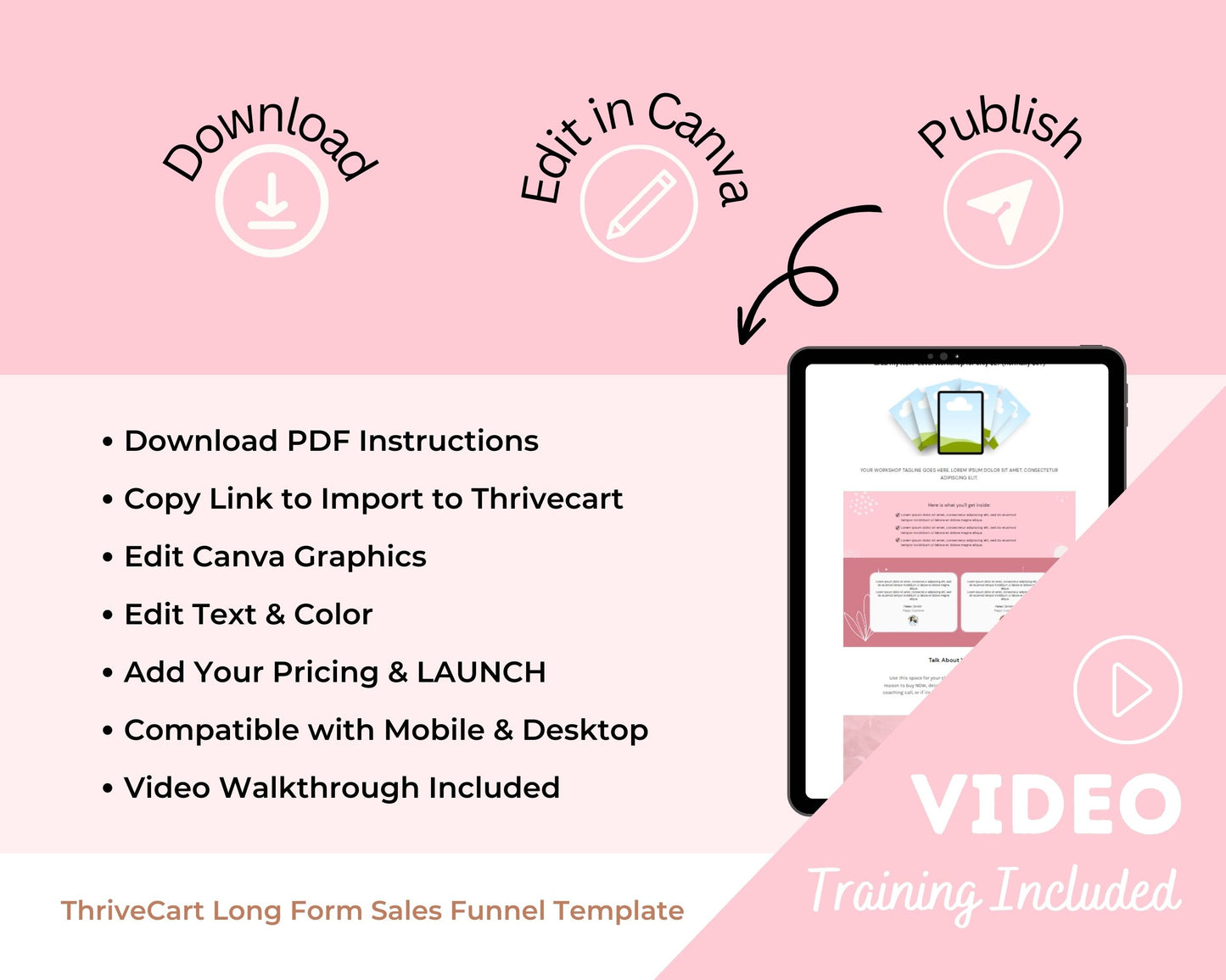 Pastel Pink ThriveCart 4-Page Sales Funnel Template
