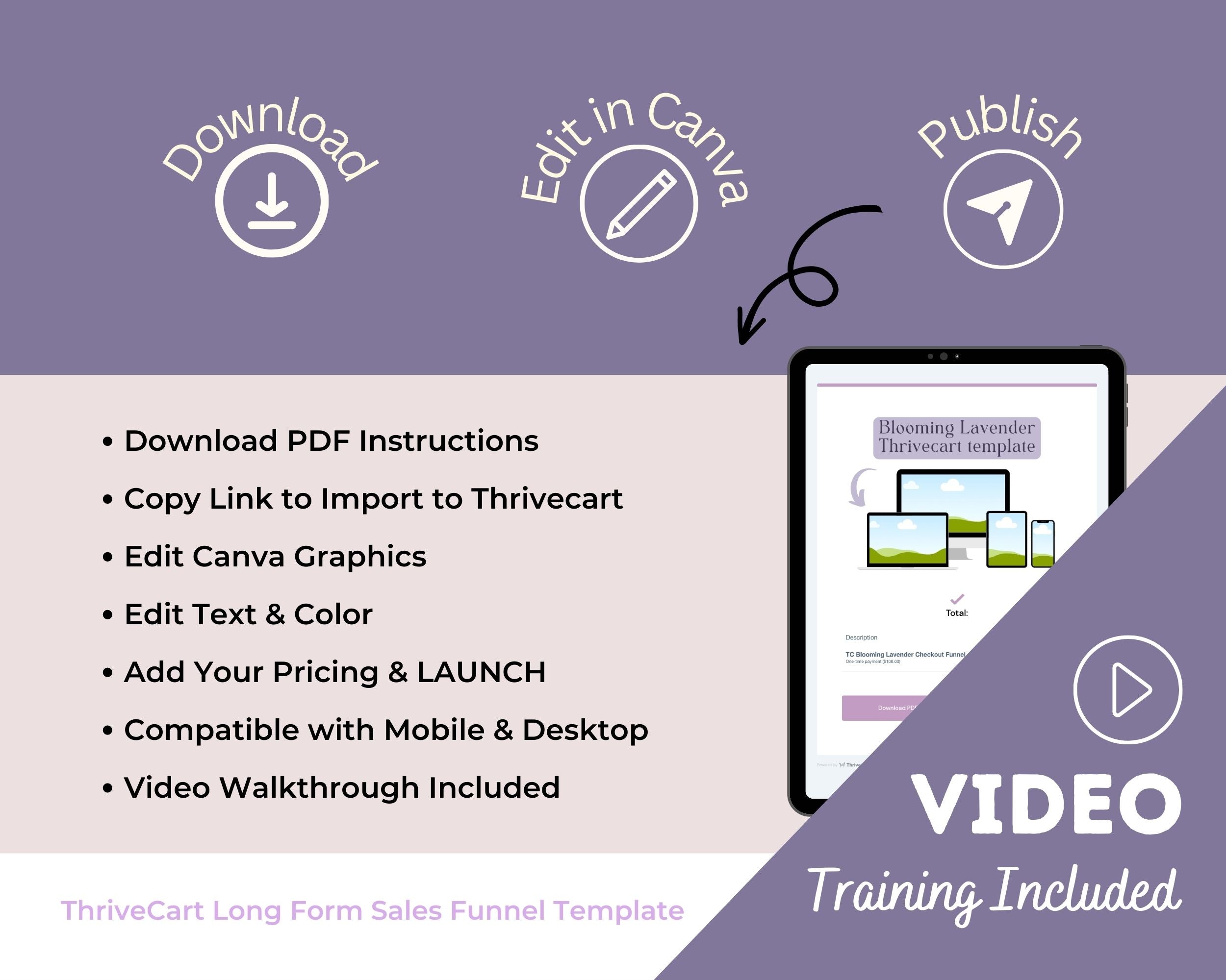 Plum & Lavender Checkout Funnel Template in ThriveCart