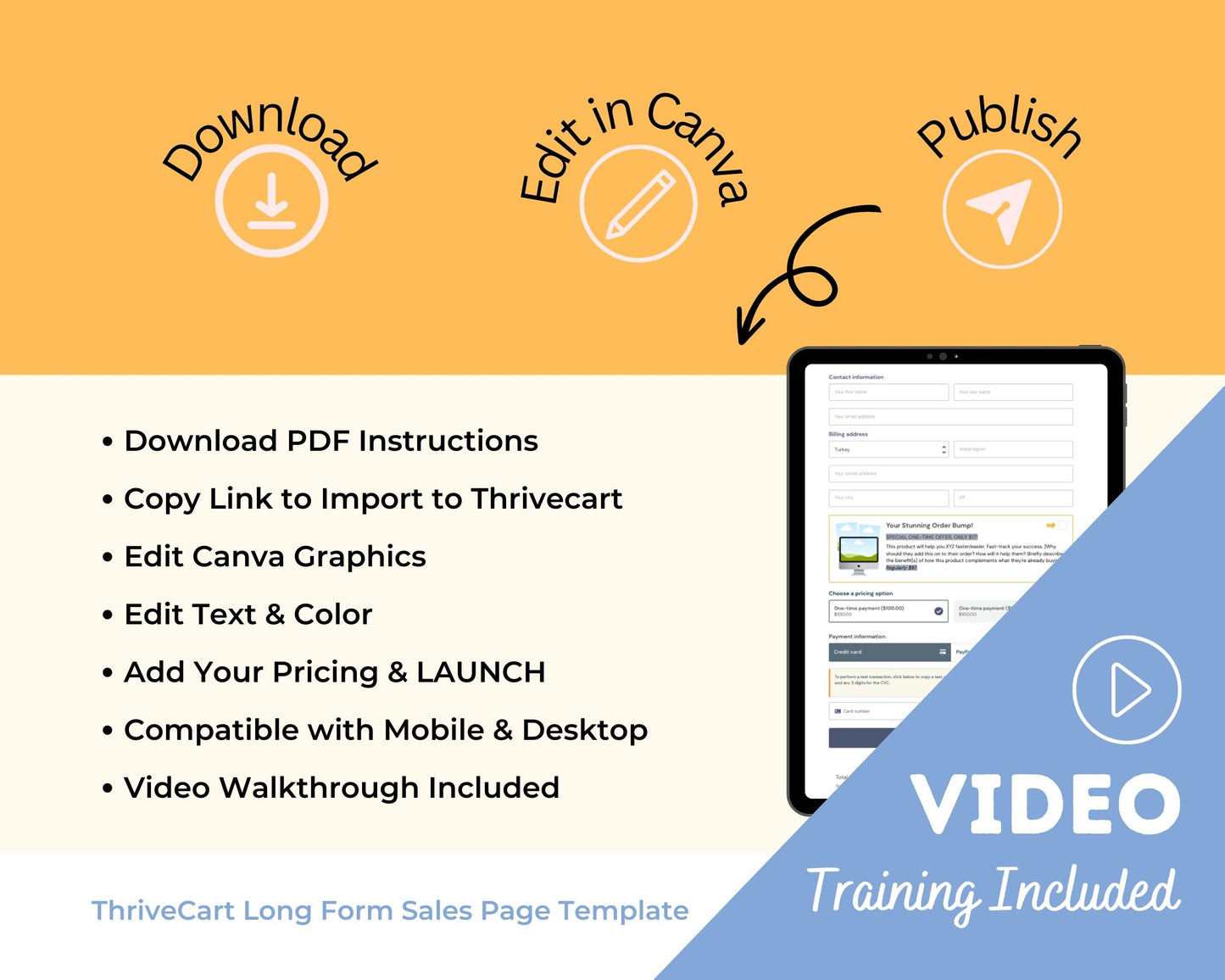 Royal Blue & Yellow ThriveCart 4-Page Sales Funnel Template