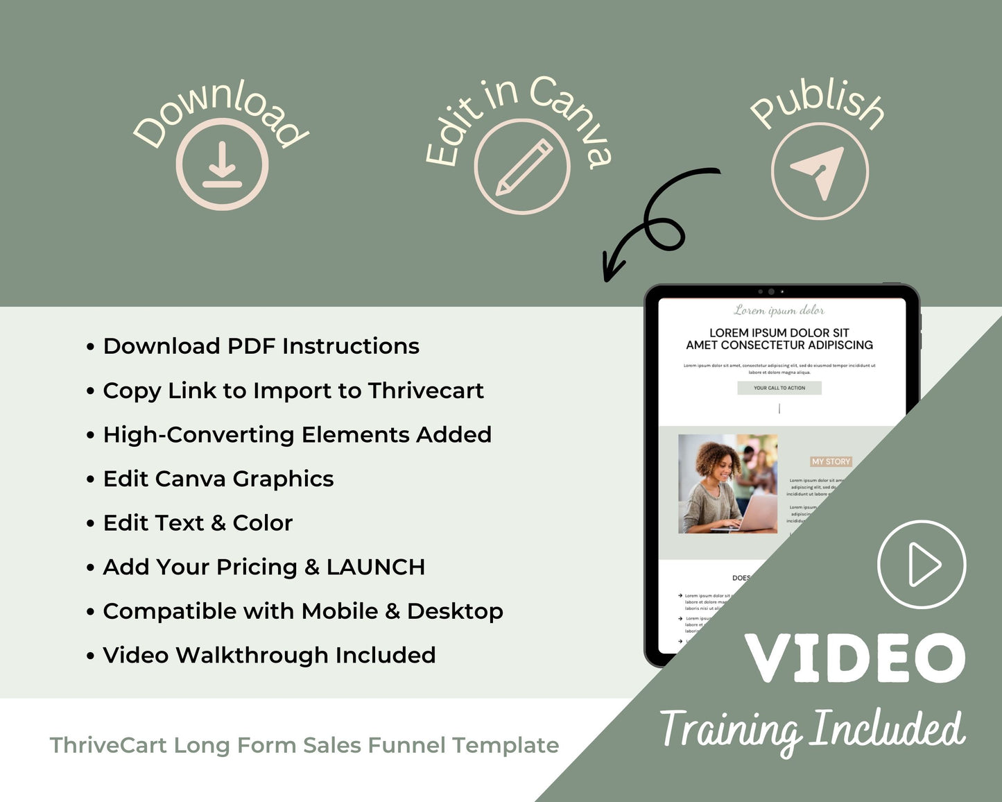 Organic Green ThriveCart 4-Page Sales Funnel Template