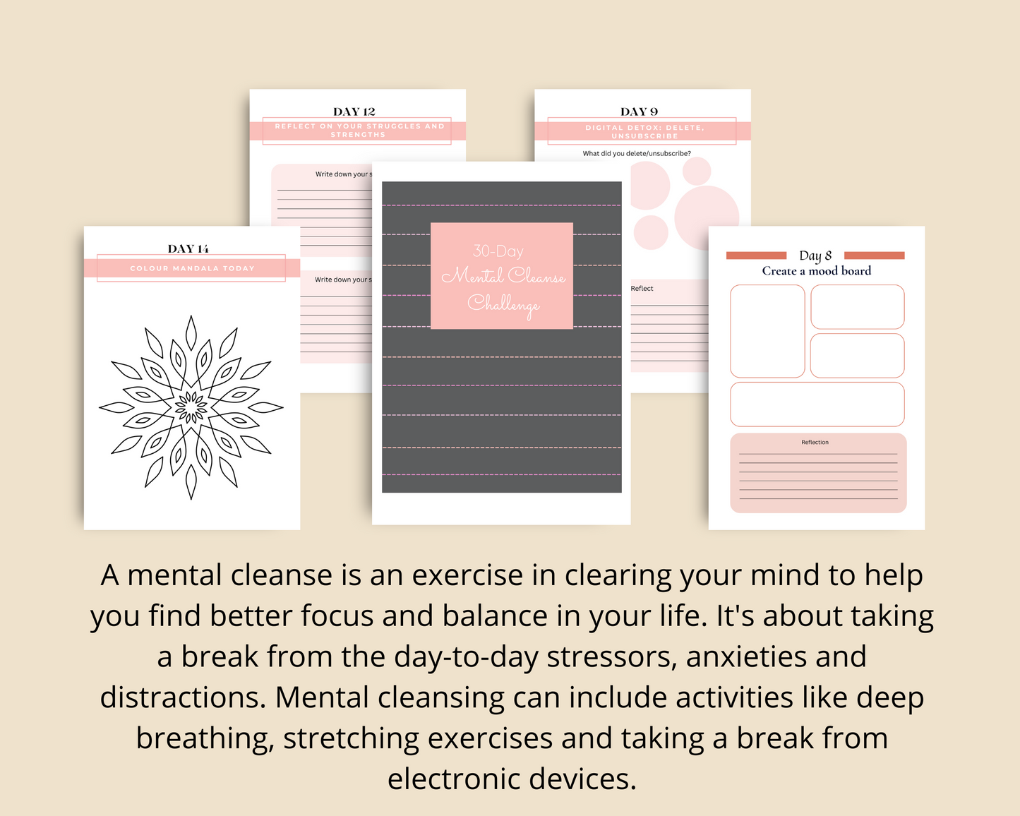 30-Day Mental Cleanse Challenge | Editable Canva Template A4 Size