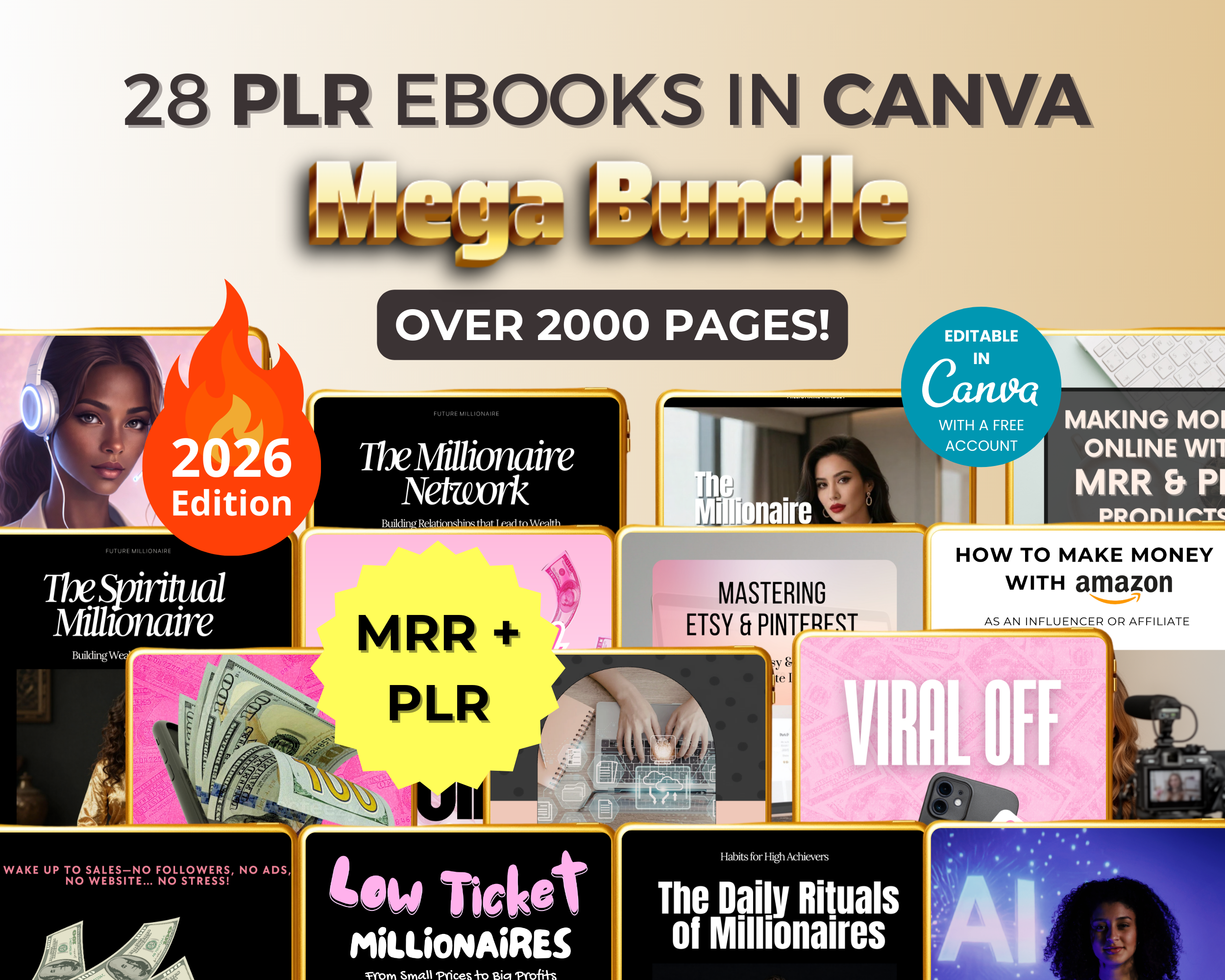 Mega Bundle of 28 PLR Ebooks in Canva