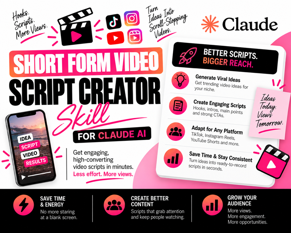 Short Form Video Script Creator Skill for Claude AI | PLR Ready