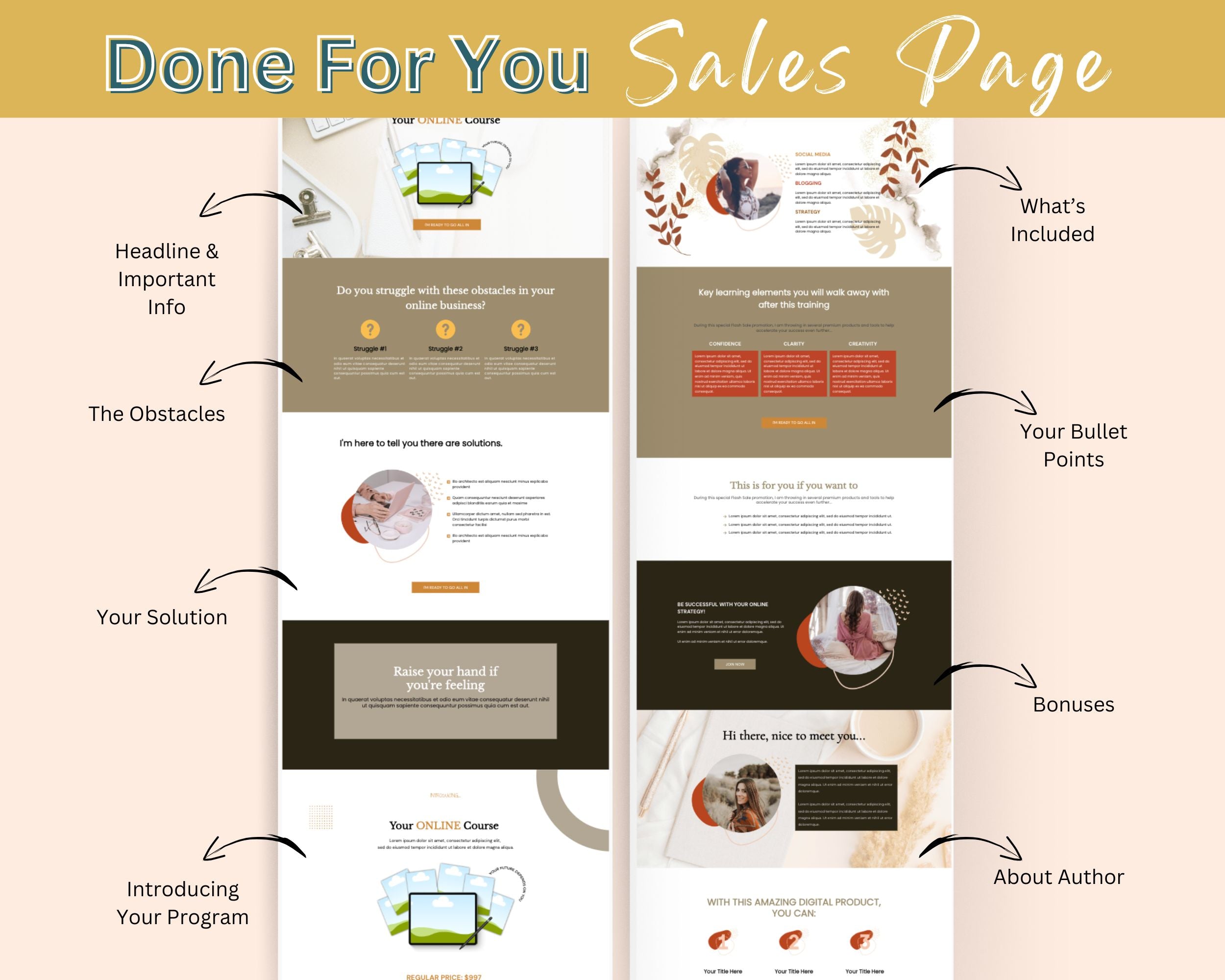 Boho Course Sales Page Template in ThriveCart