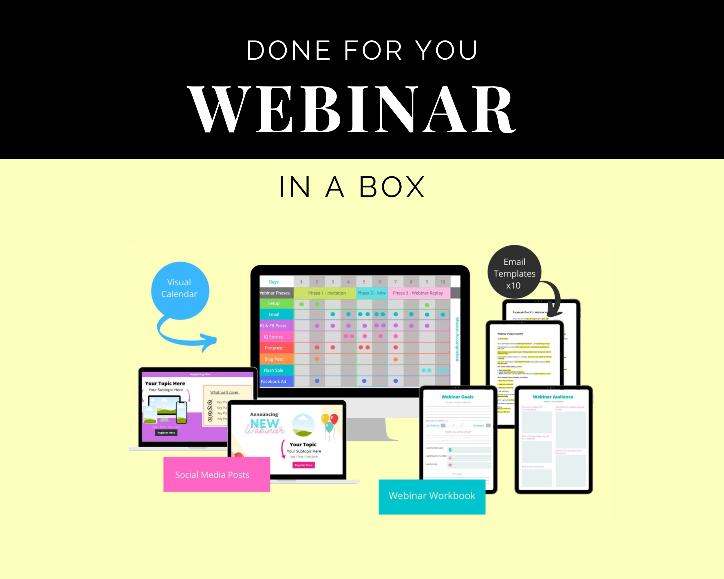 Webinar in a box | Webinar Email Templates | Webinar Social Media Posts | Webinar Script Template