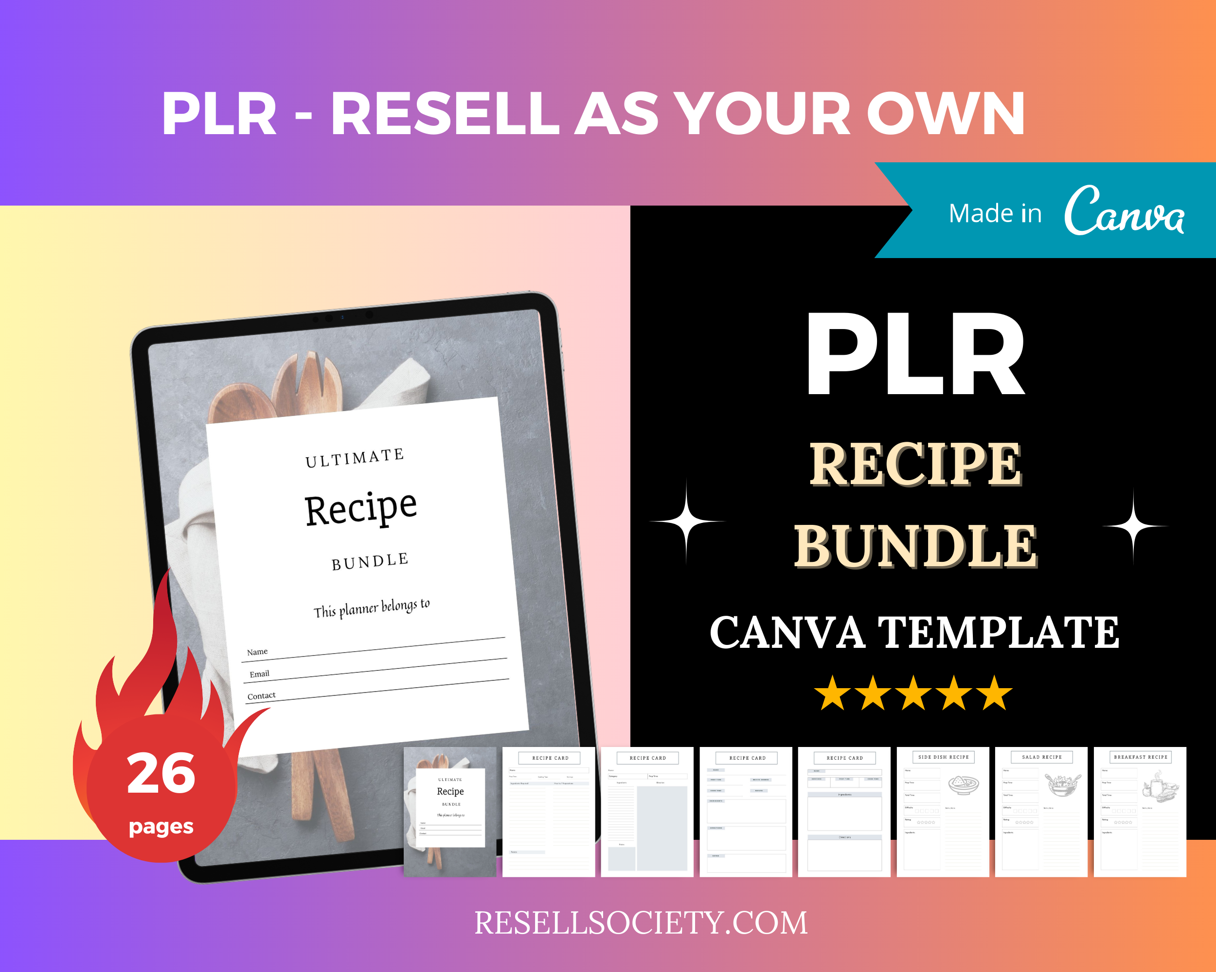 Editable Recipe Binder Templates in Canva | Commercial Use