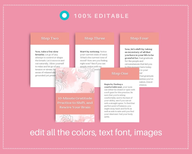 10 Minute Gratitude and Rewire Brain Meditation Card Deck | Editable 15 Card Deck in Canva | Commercial Use